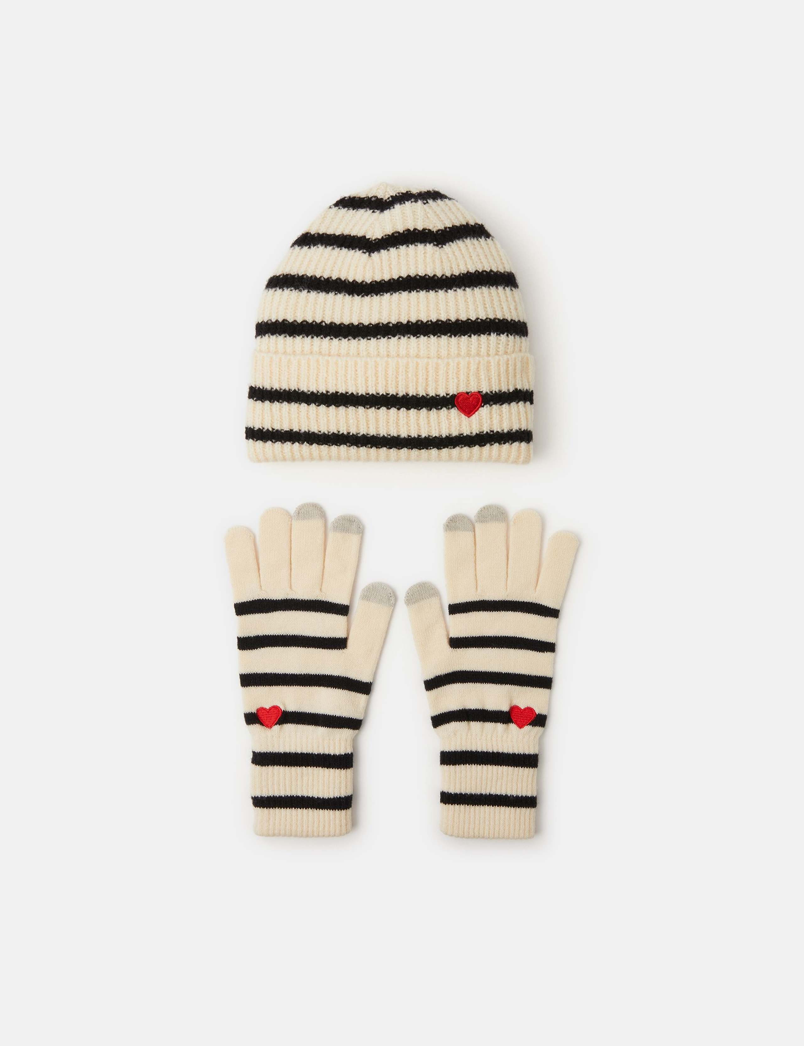 Knitted Striped Heart Hat & Gloves Set 1 of 3
