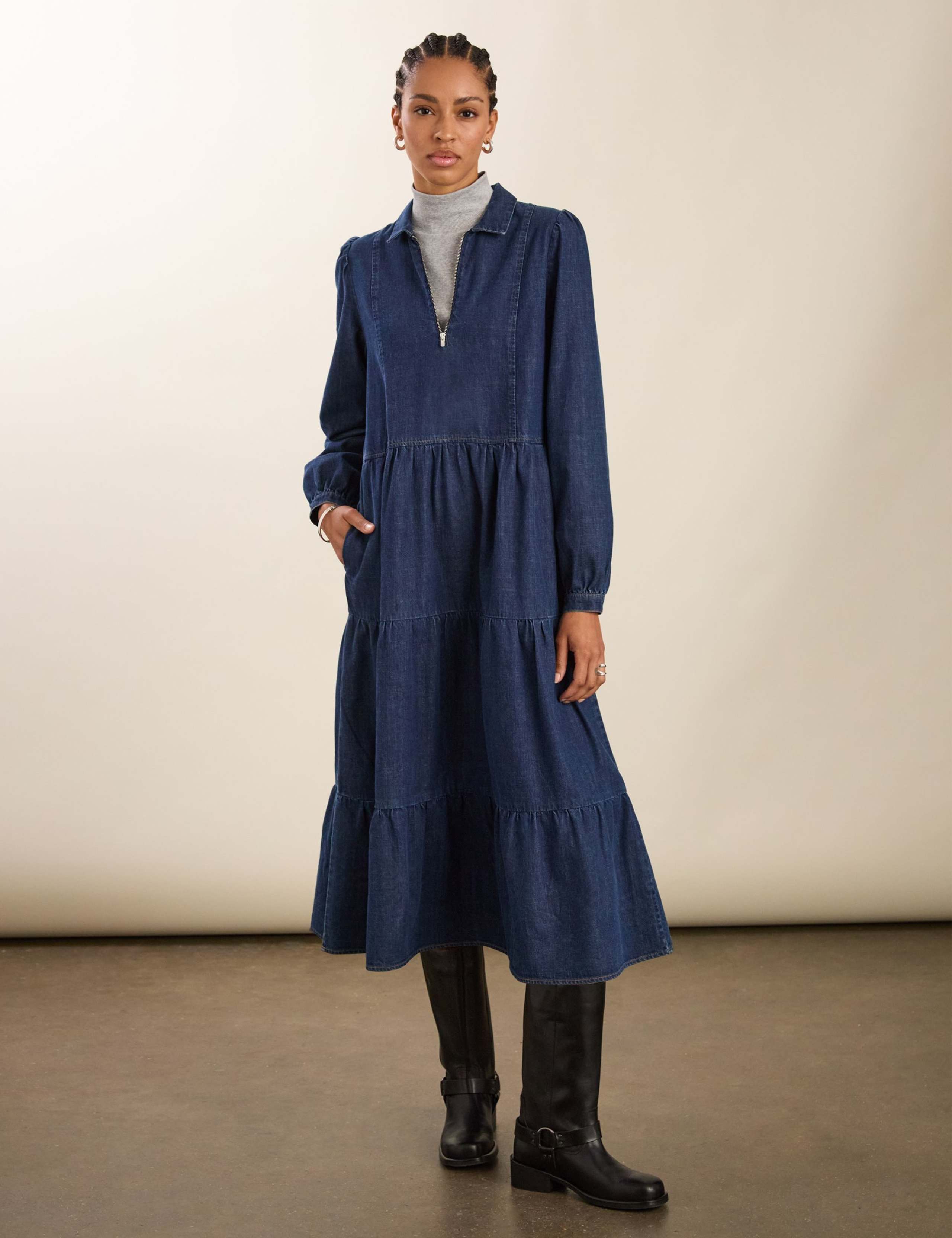 Pure Cotton Denim Midi Relaxed Dress 1 of 4