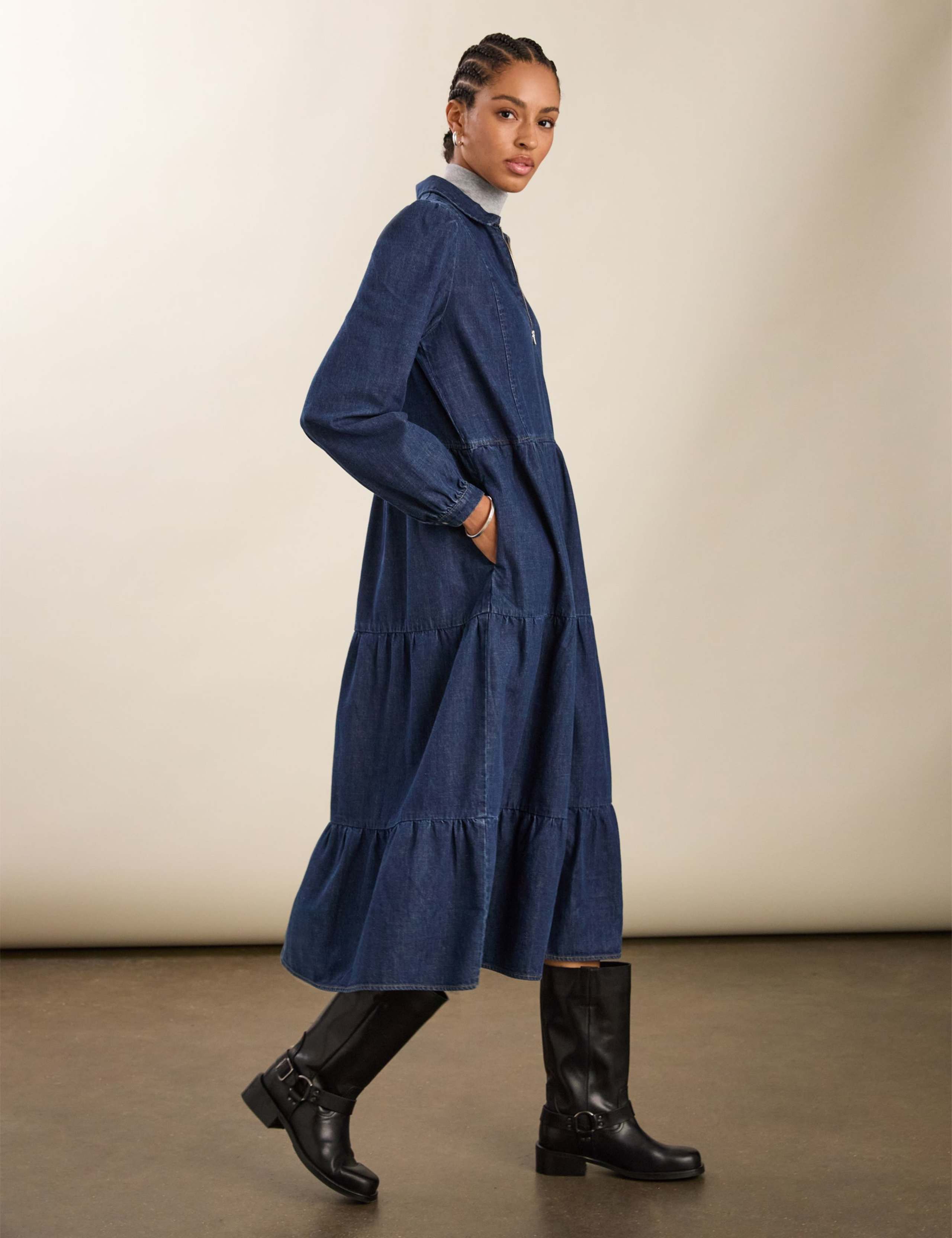 Pure Cotton Denim Midi Relaxed Dress 3 of 4