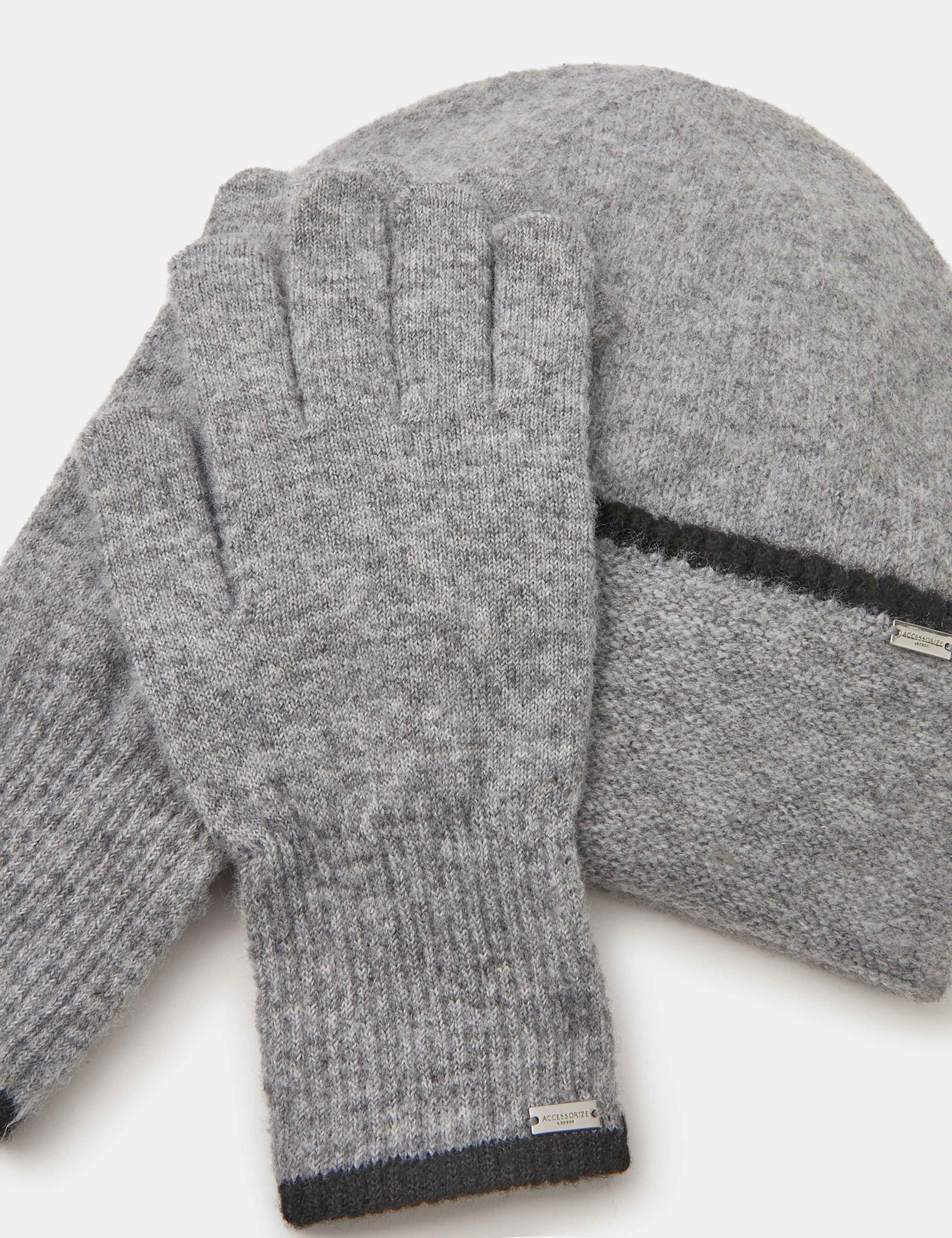 Knitted Tipped Beanie Hat & Gloves Set 2 of 3