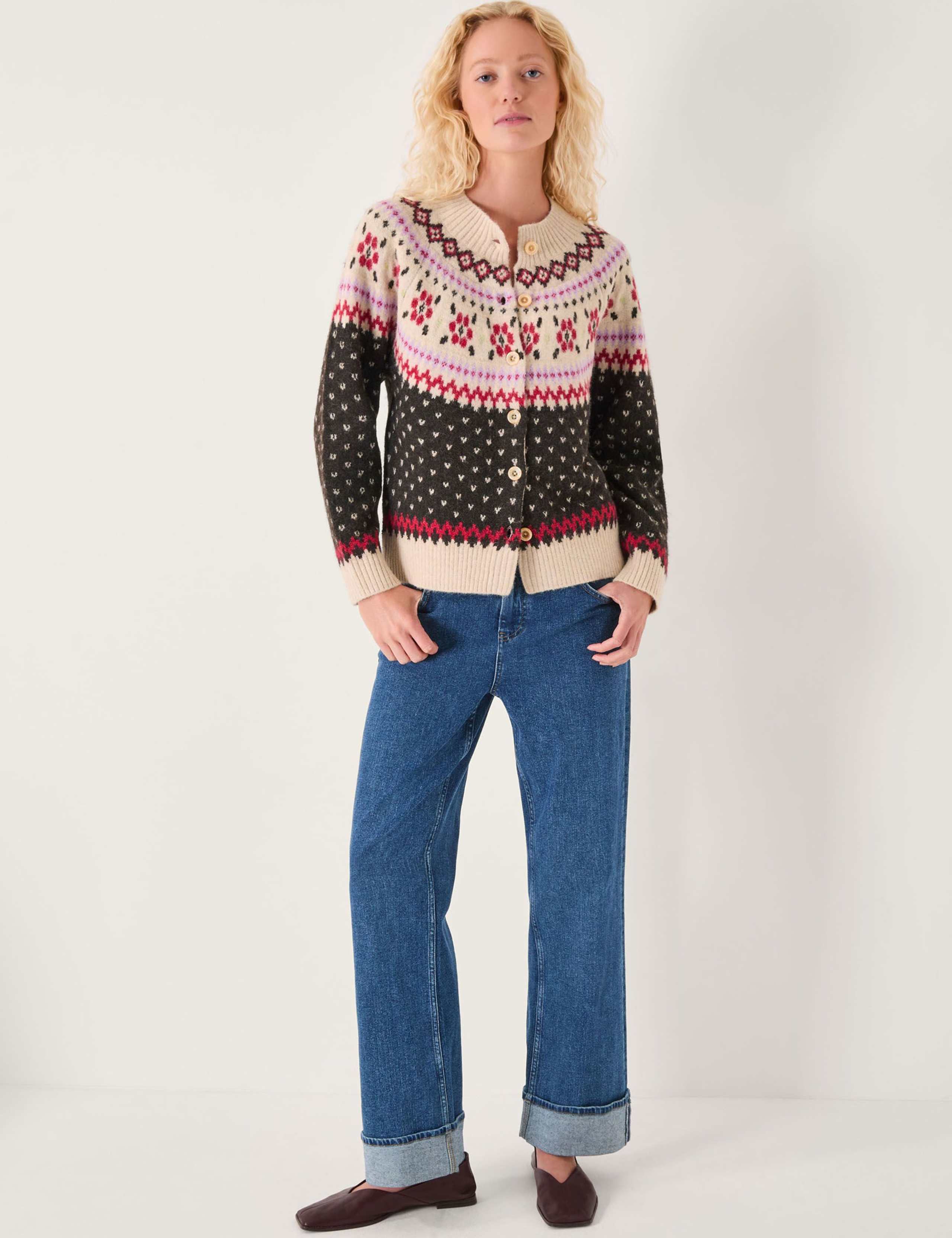 Fair Isle Crew Neck Button Front Cardigan 1 of 5