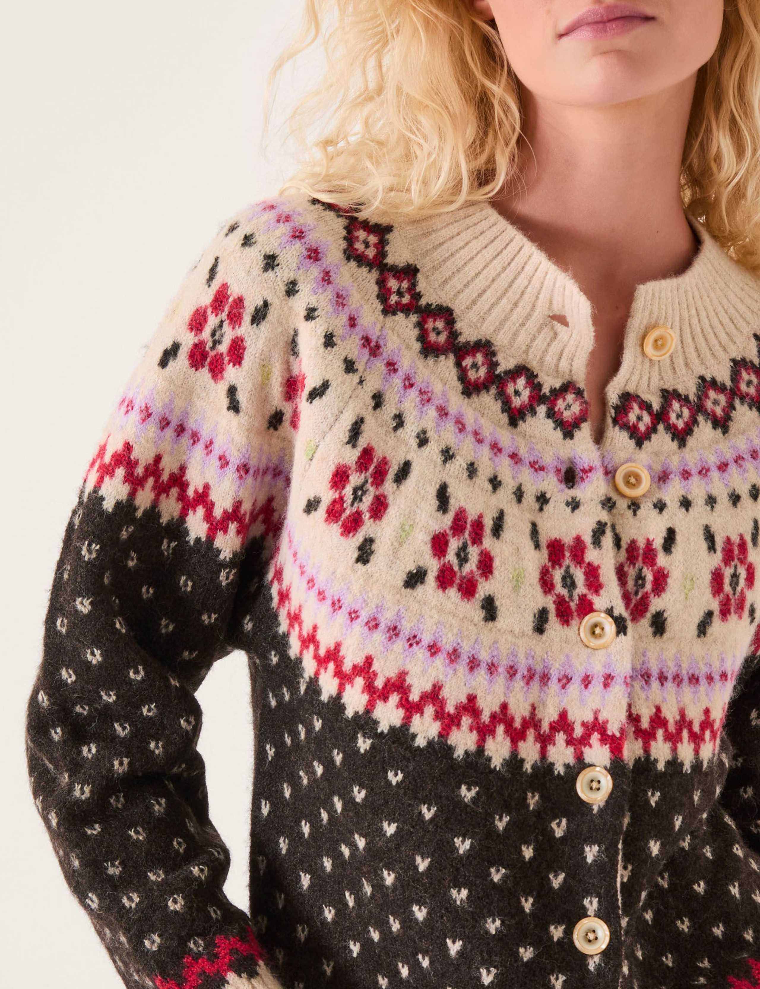 Fair Isle Crew Neck Button Front Cardigan 5 of 5
