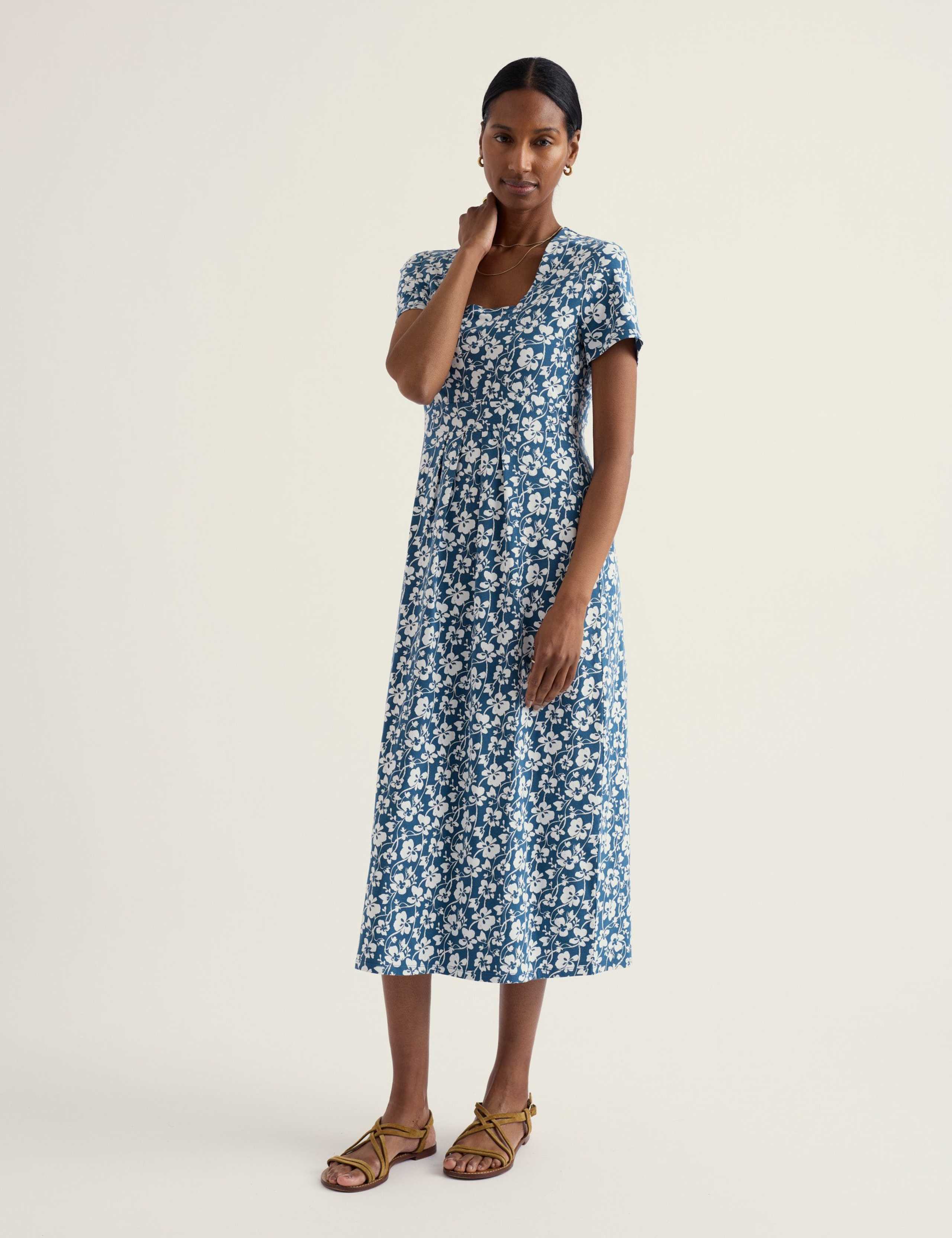 Cotton Rich Floral Midi Waisted Dress 1 of 5