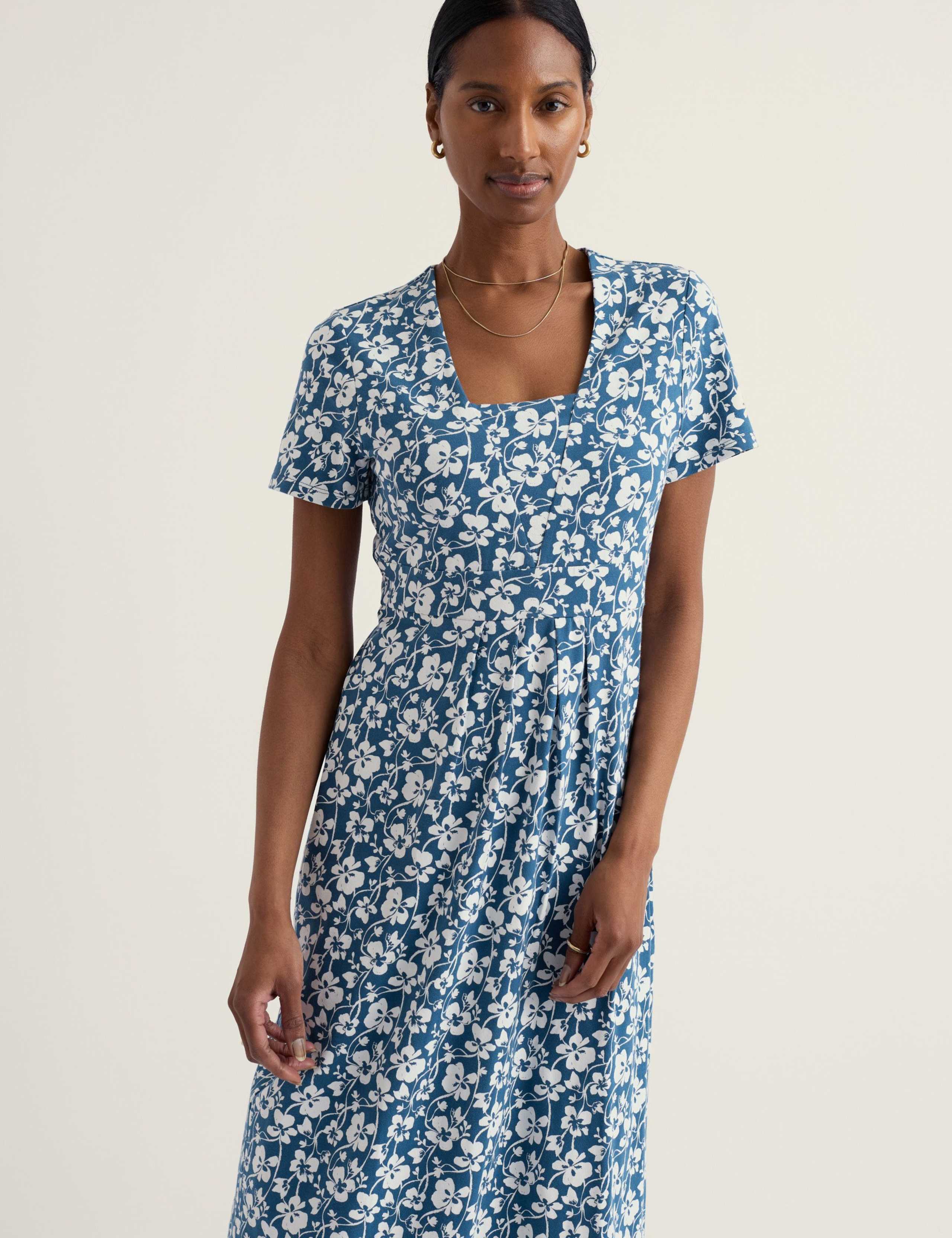 Cotton Rich Floral Midi Waisted Dress 4 of 5