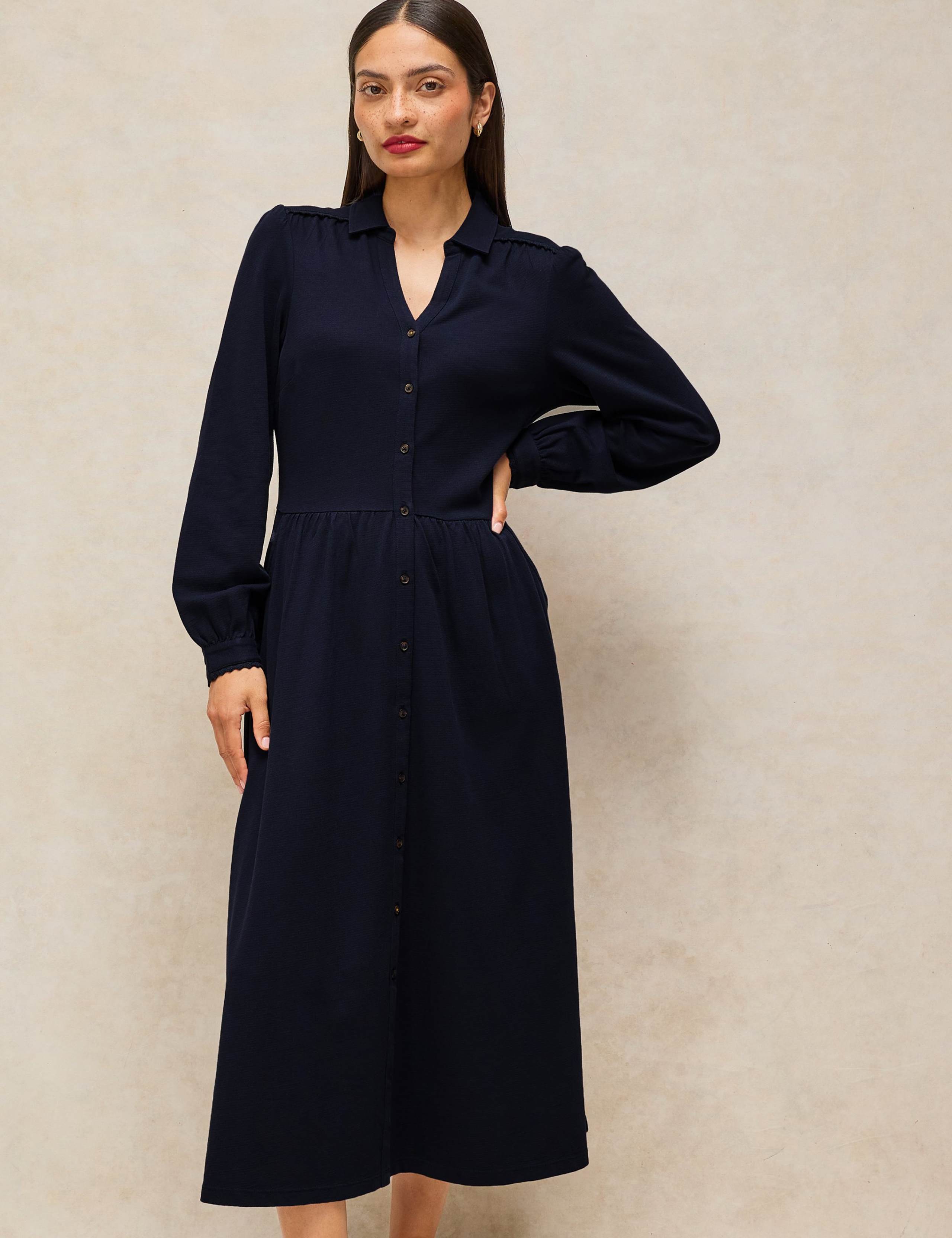 Pure Cotton Button Through Midi Tea Dress 3 of 6