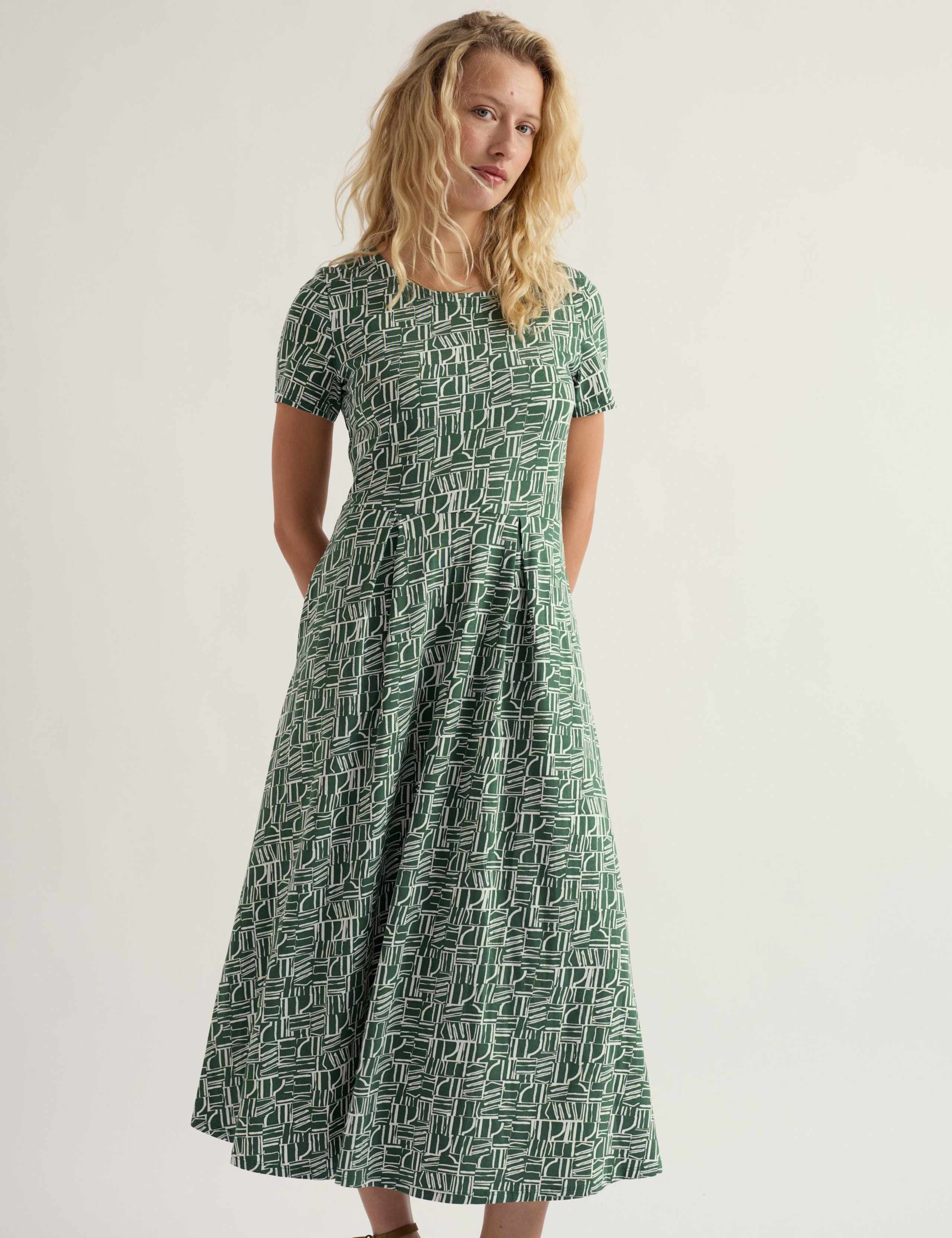 Cotton Rich Printed Midi Waisted Dress 1 of 5