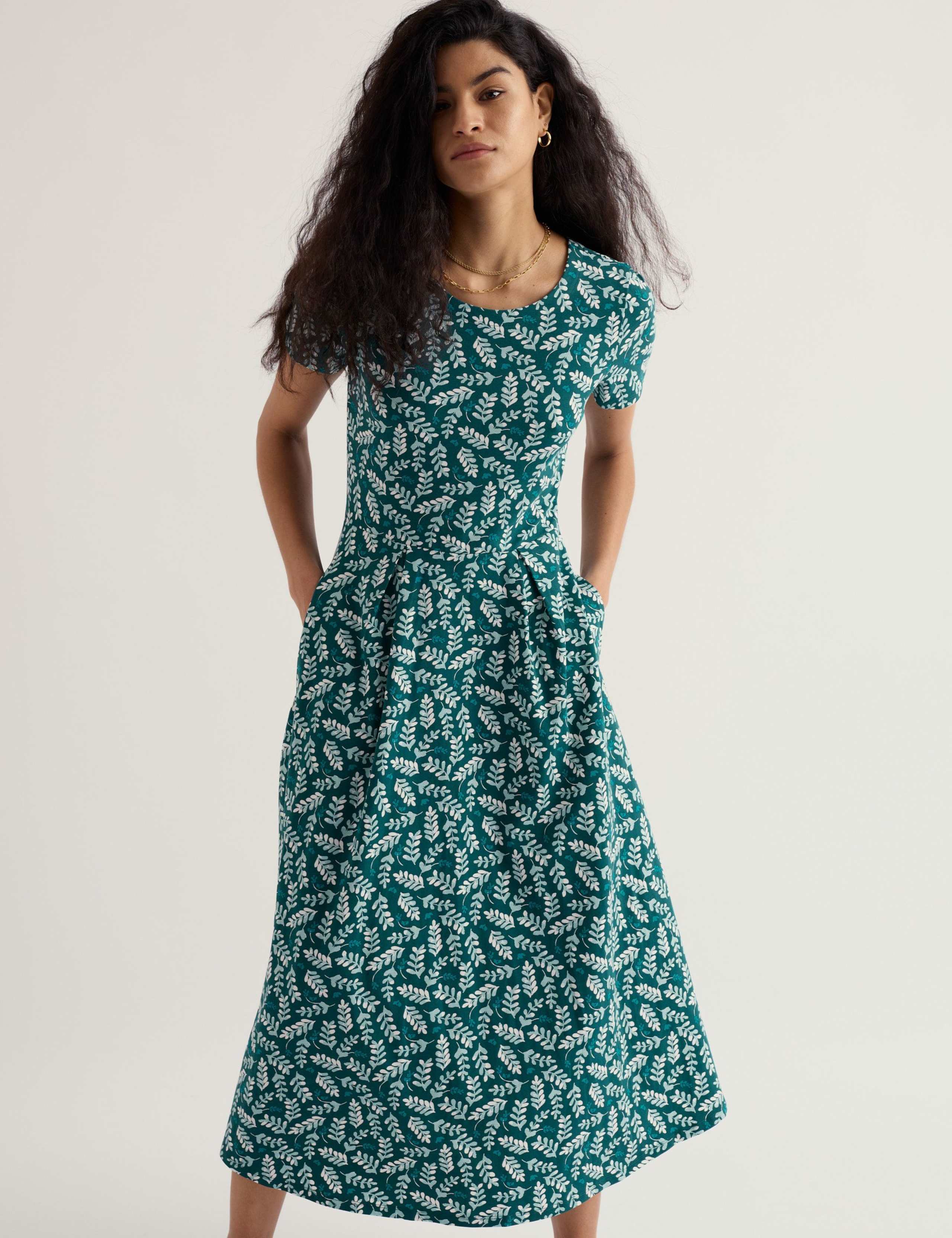 Cotton Rich Printed Midi Waisted Dress 1 of 5
