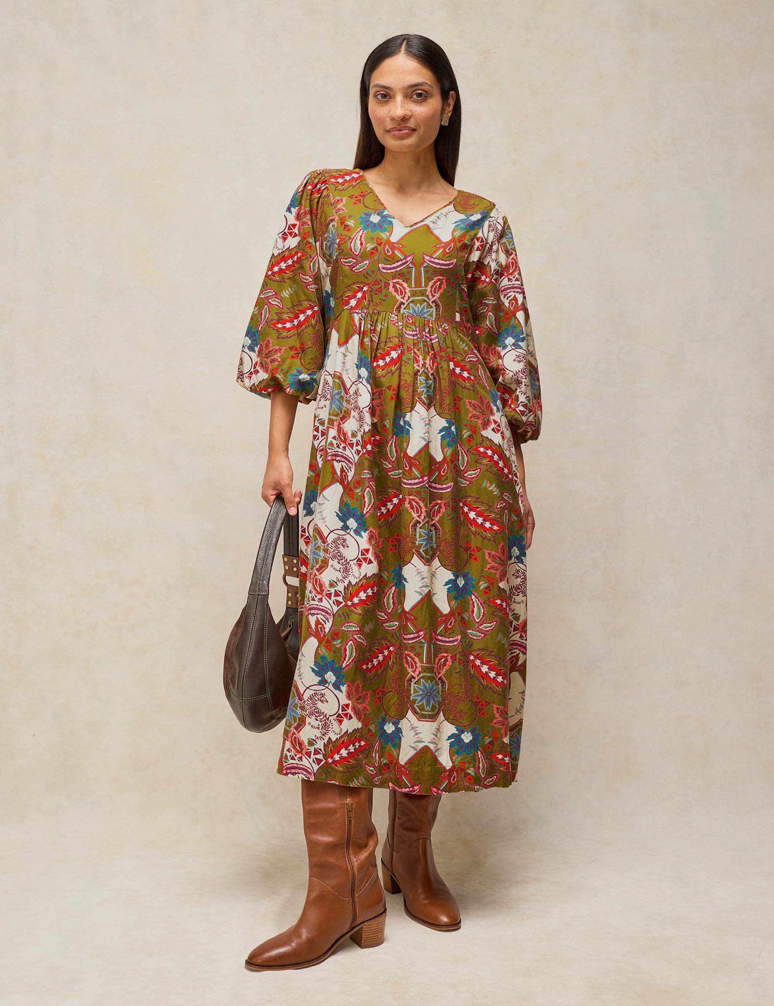 Printed V Neck Midi Tea Dress 1 of 6