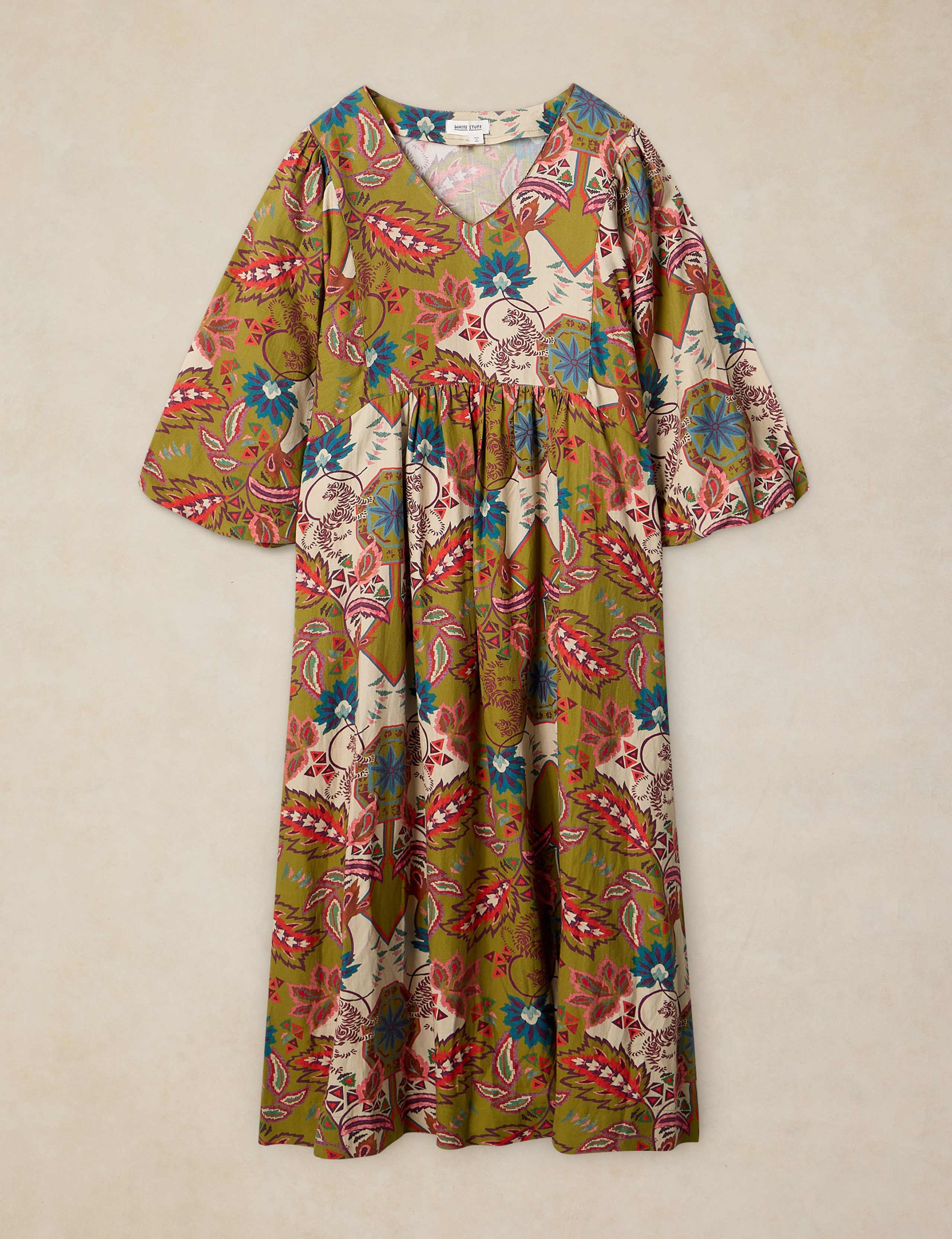 Printed V Neck Midi Tea Dress 2 of 6
