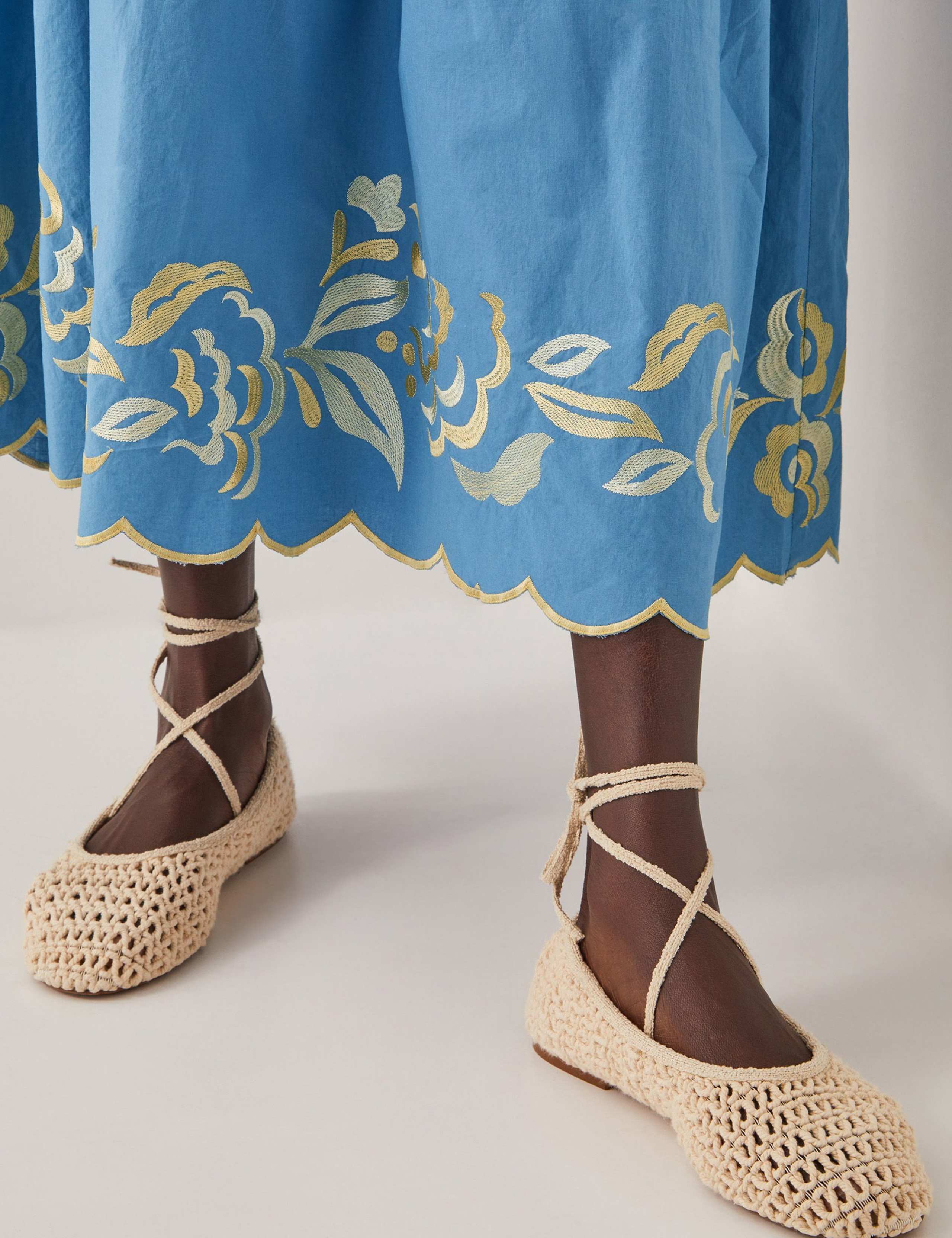 Pure Cotton Embroidered Midi Waisted Dress 2 of 4