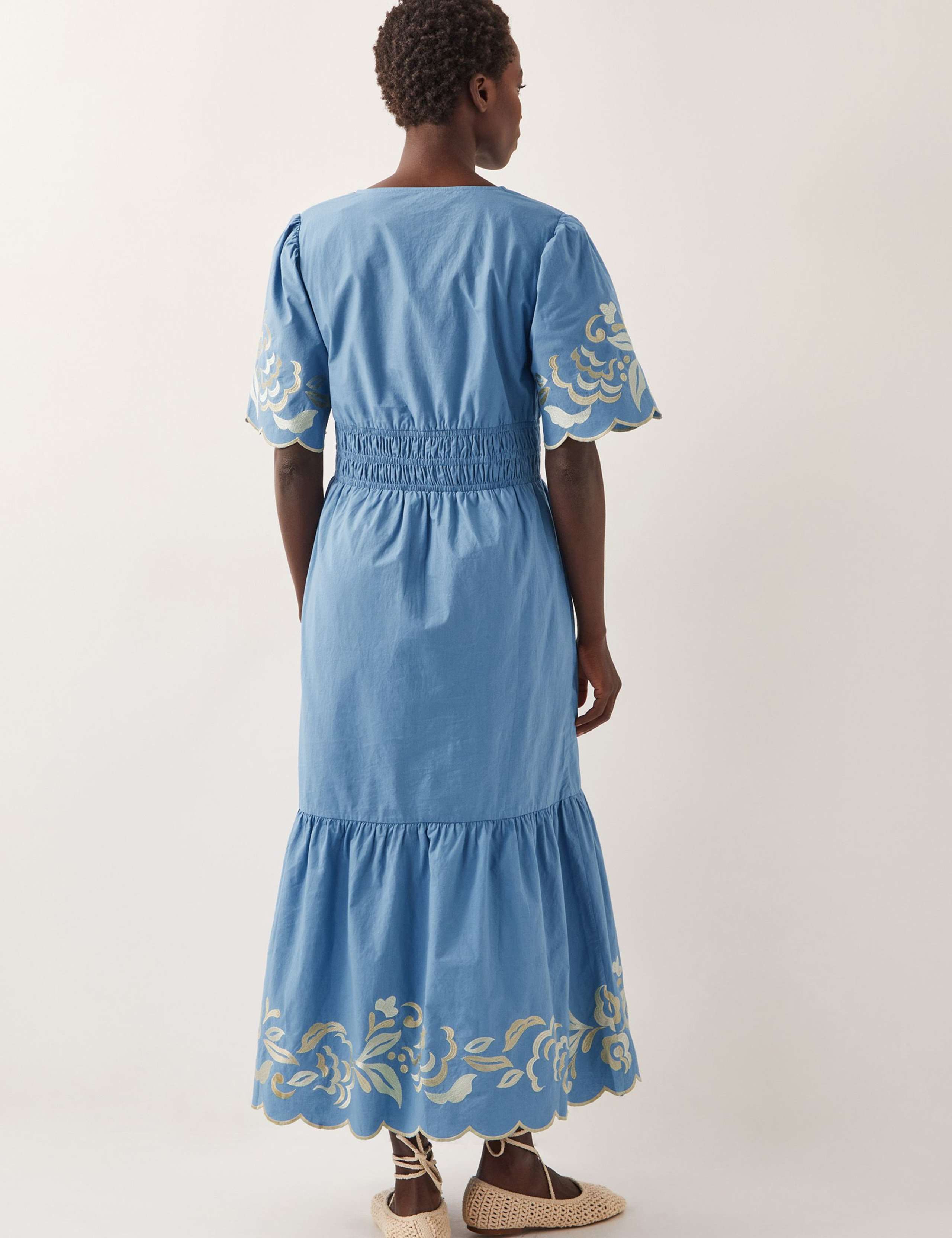 Pure Cotton Embroidered Midi Waisted Dress 4 of 4