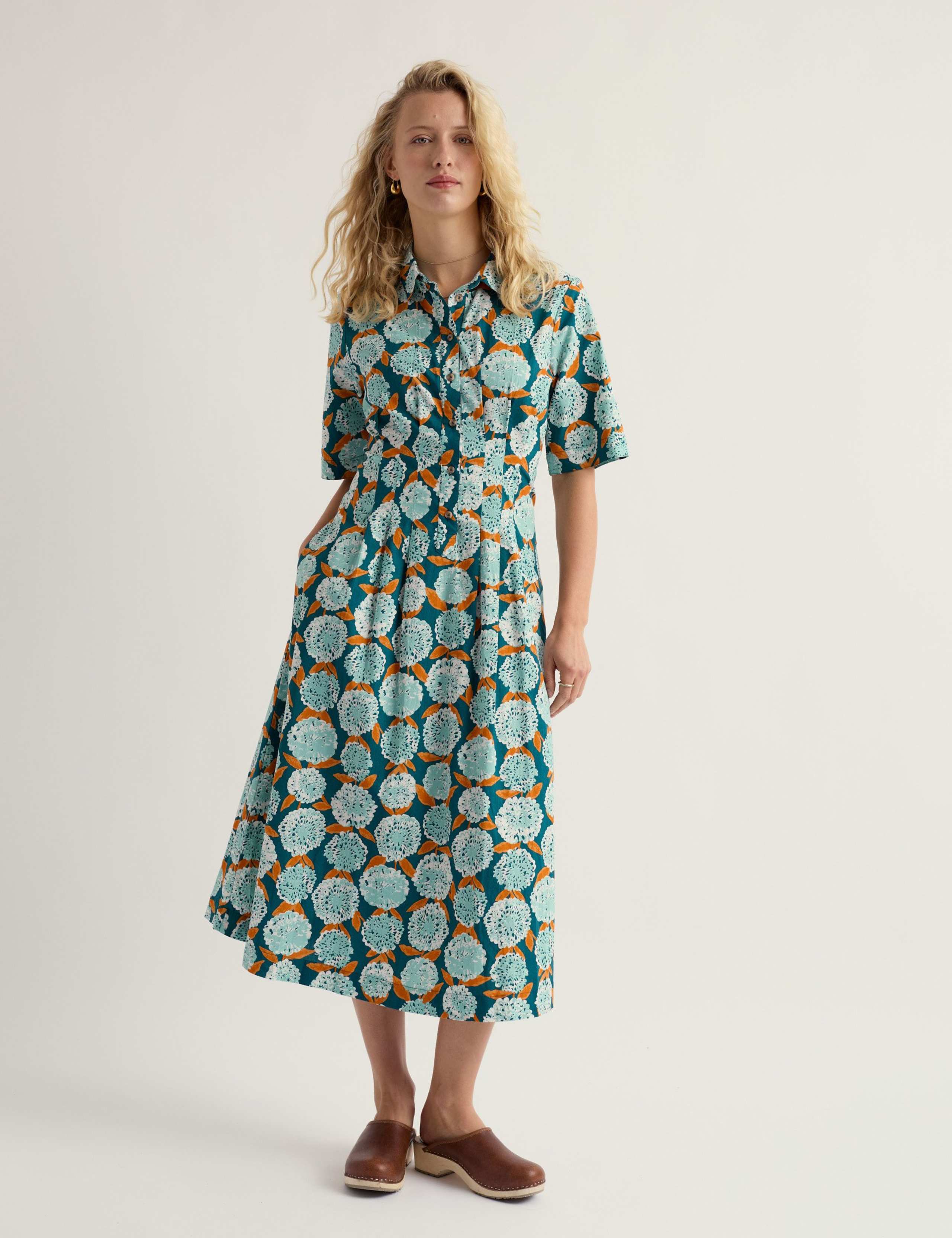 Pure Cotton Floral Midi Shirt Dress 3 of 6