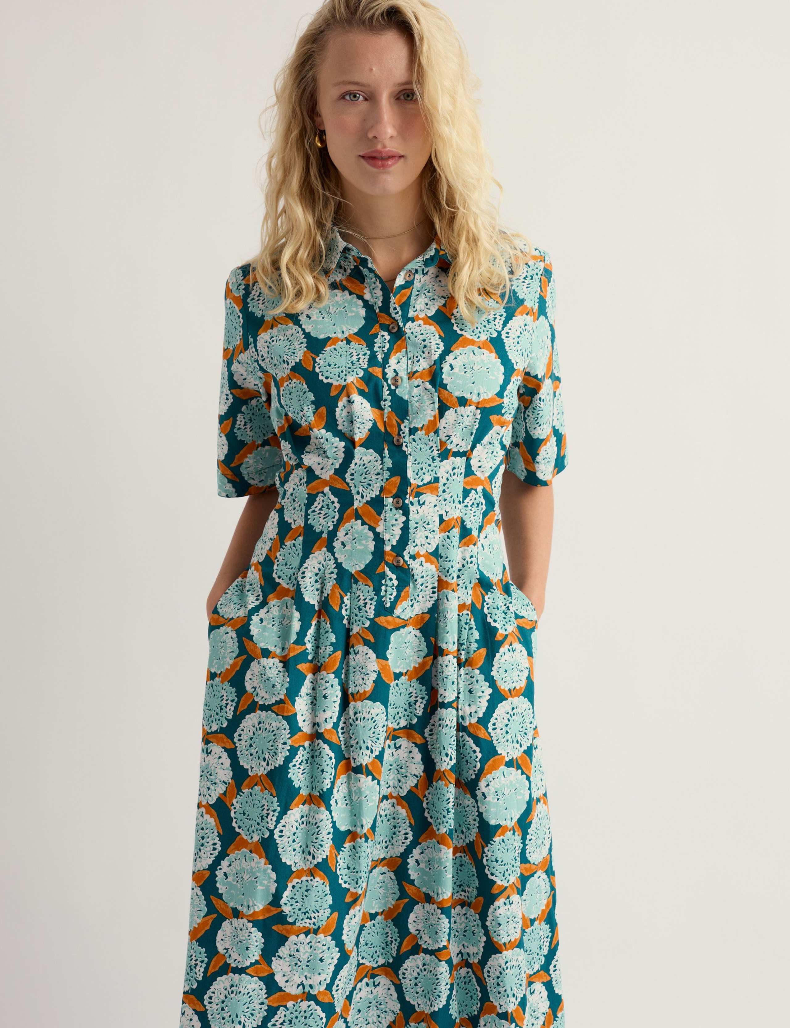 Pure Cotton Floral Midi Shirt Dress 5 of 6