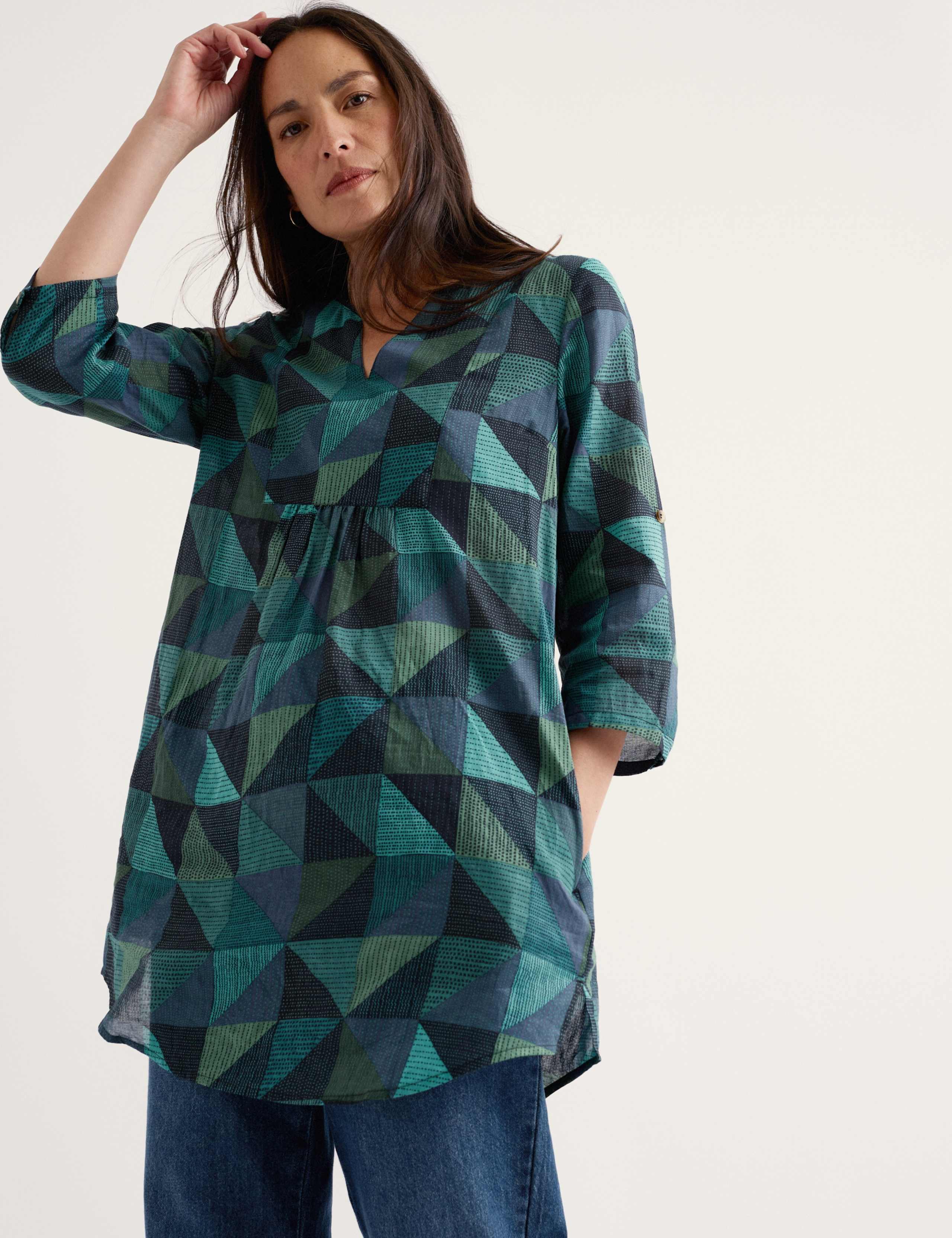 Pure Cotton Geometric V-Neck Tunic 4 of 5