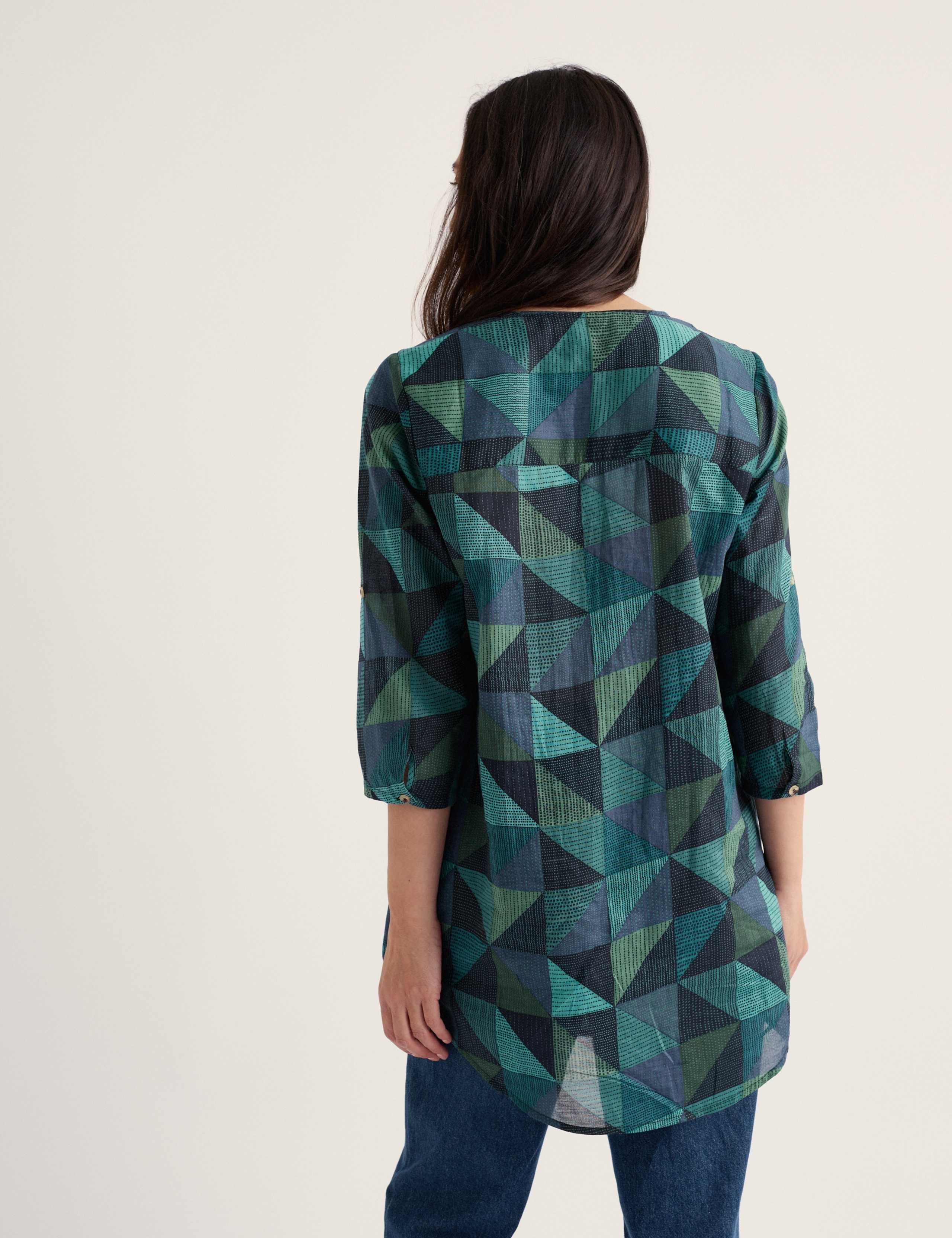 Pure Cotton Geometric V-Neck Tunic 5 of 5
