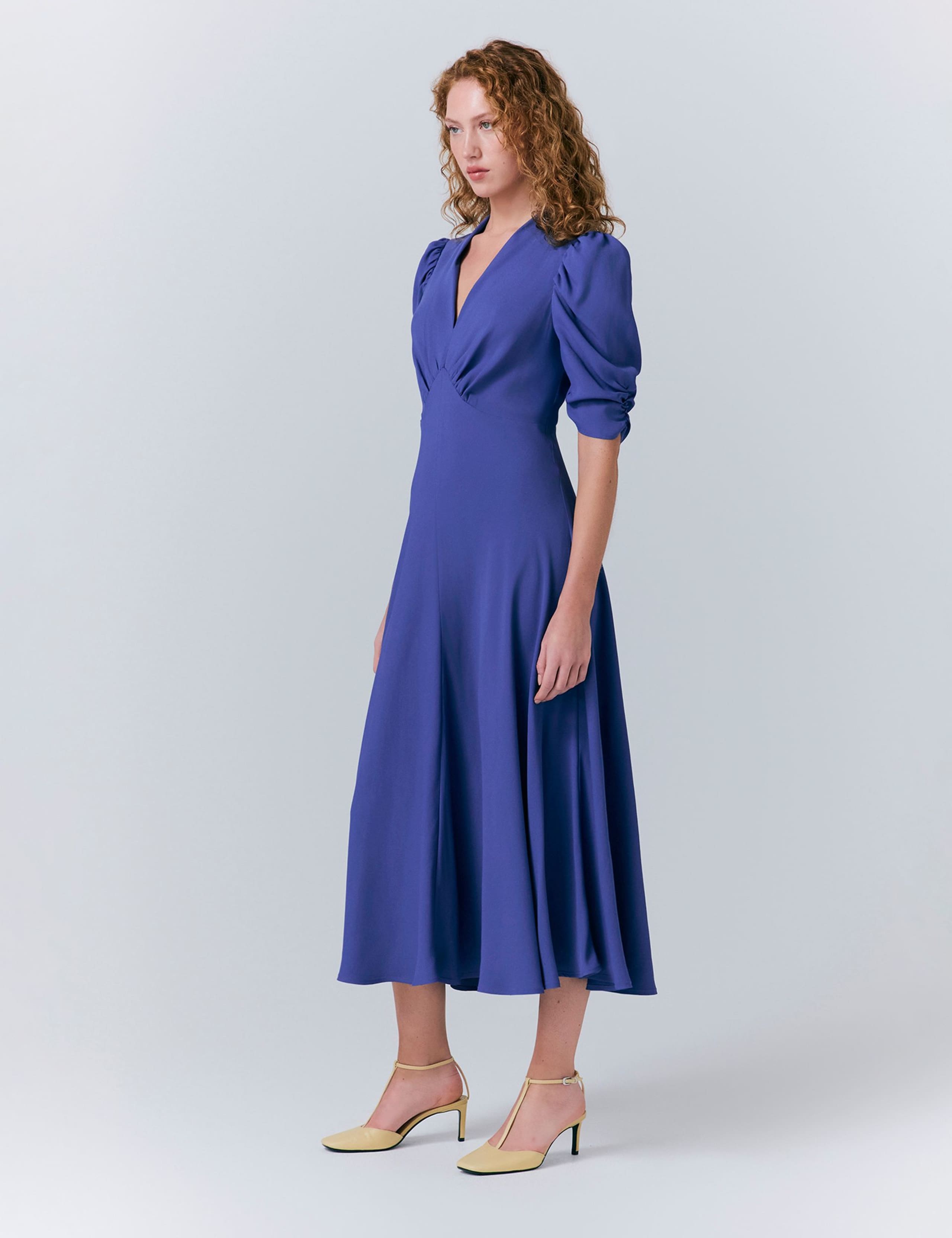 Crepe V-Neck Midi Tea Dress 5 of 5