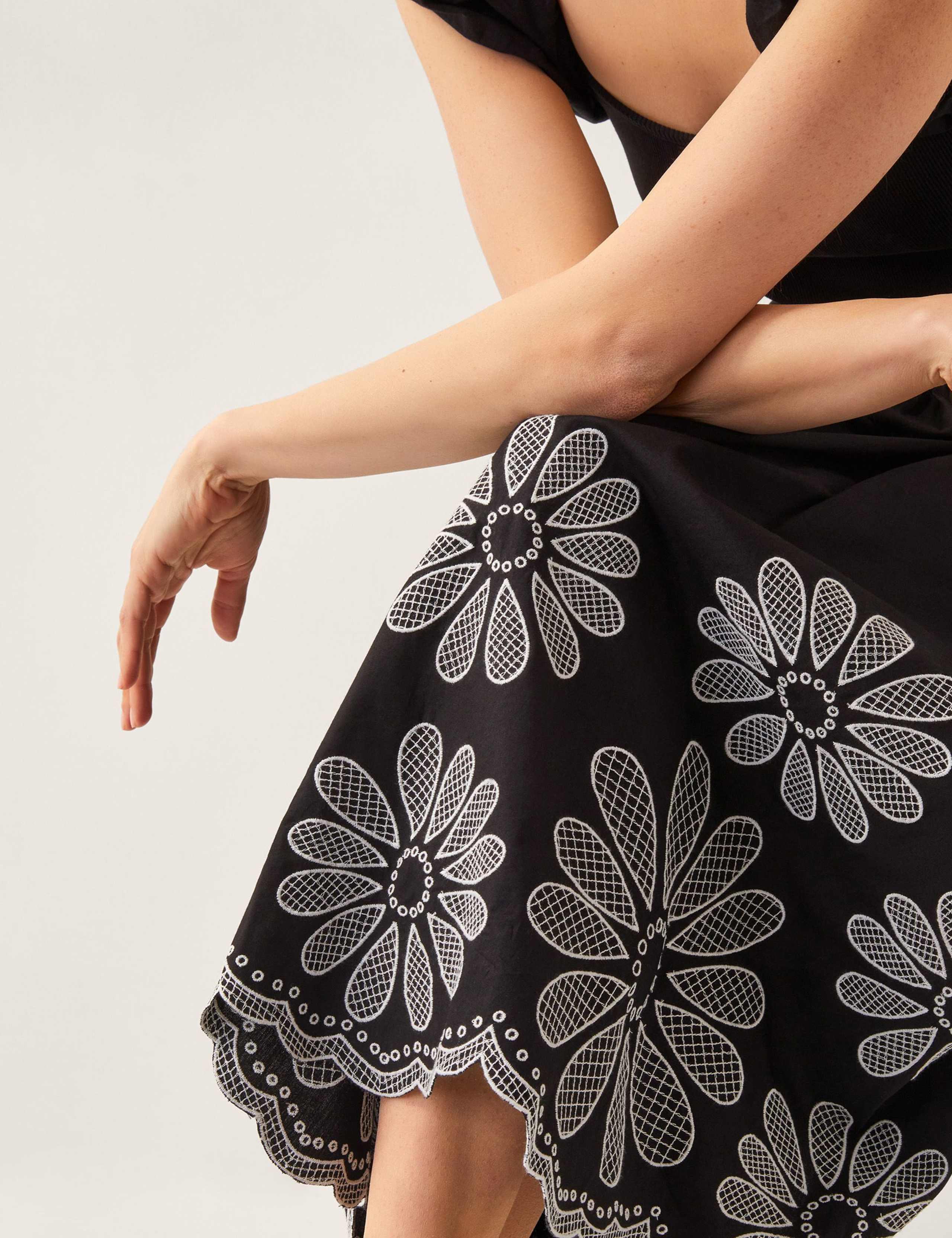 Cotton Rich Embroidered Midi Waisted Dress 3 of 5