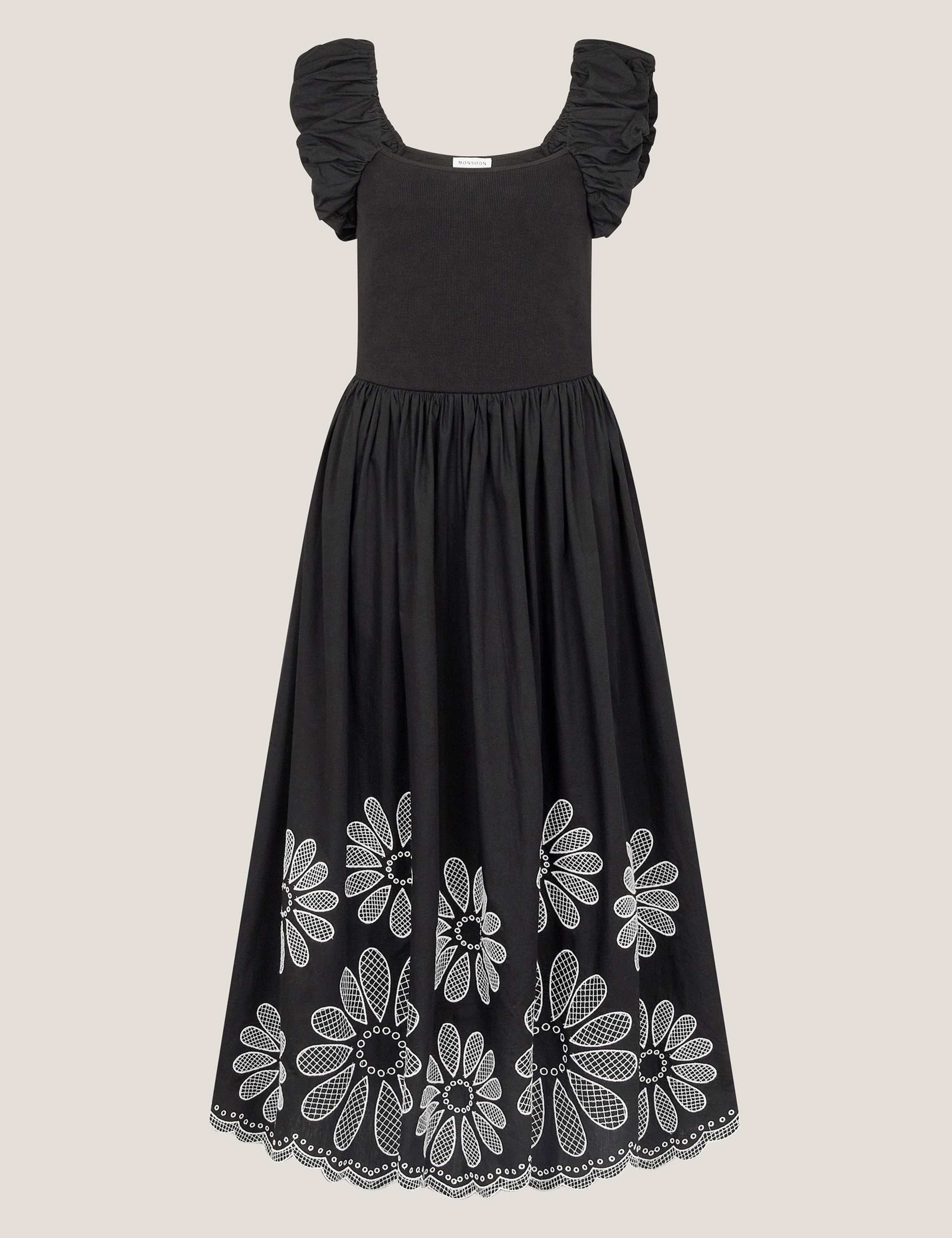 Cotton Rich Embroidered Midi Waisted Dress 2 of 5