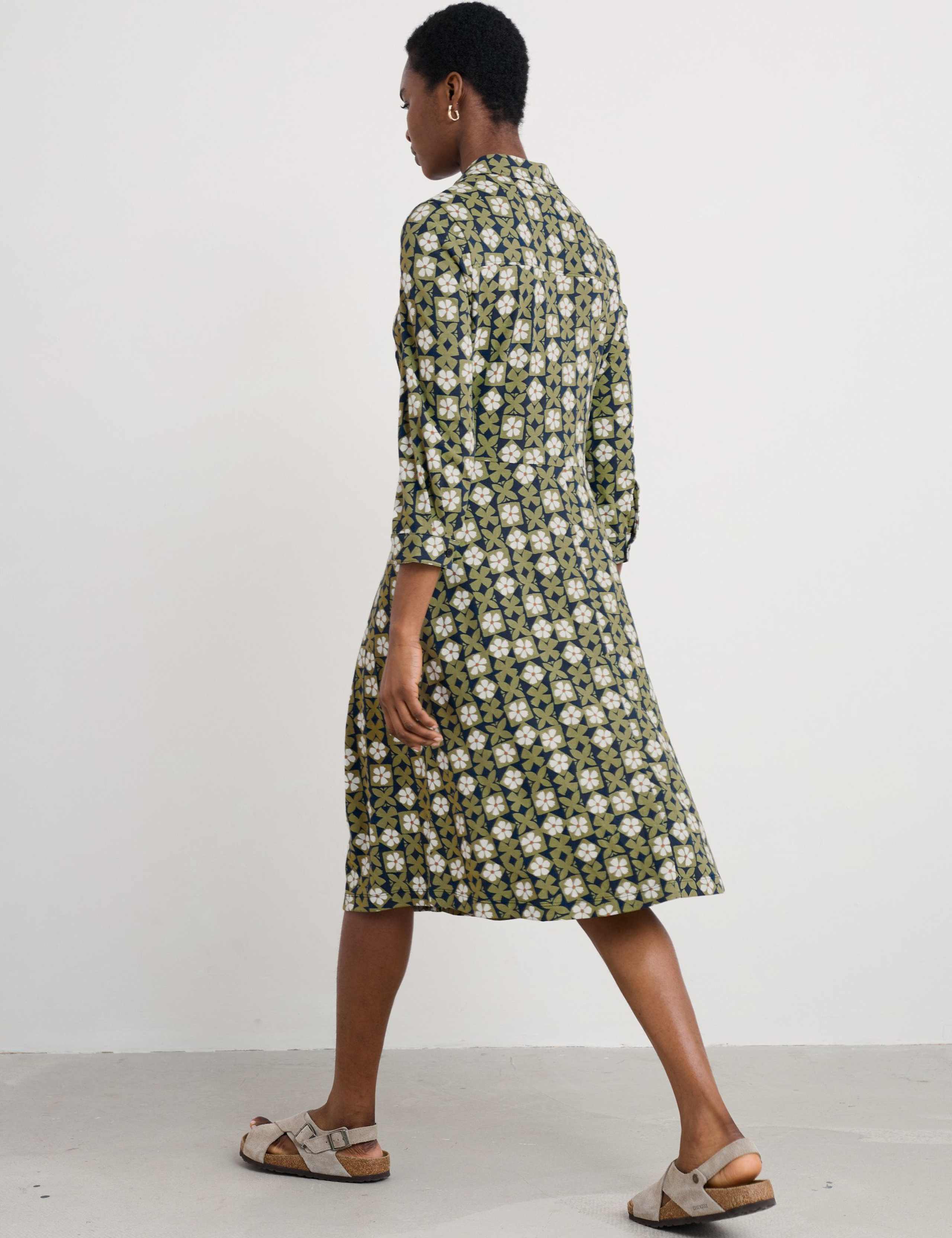 Cotton Rich Floral Knee Length Shirt Dress 3 of 5