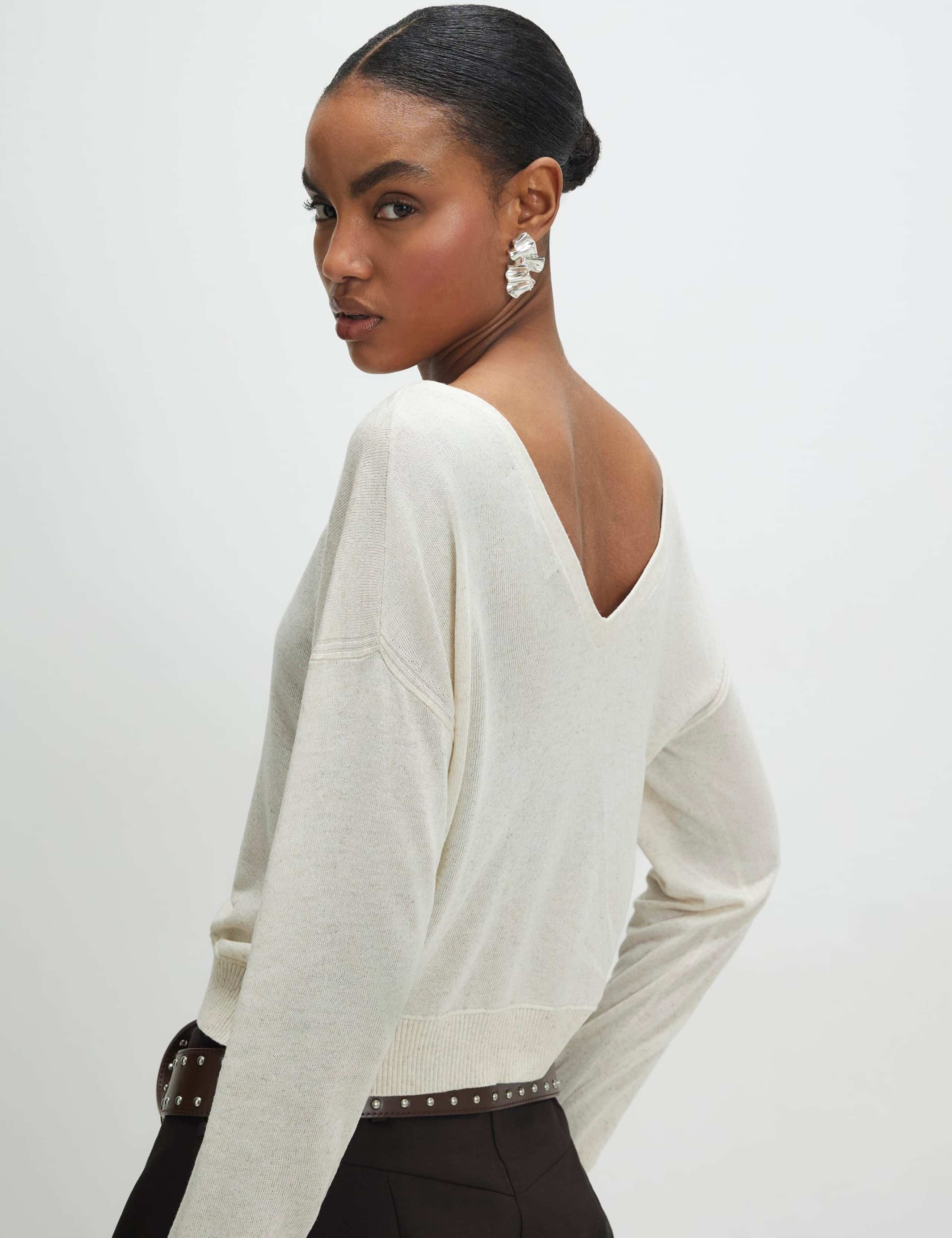 V-Neck Button Through Cardigan with Linen 3 of 4