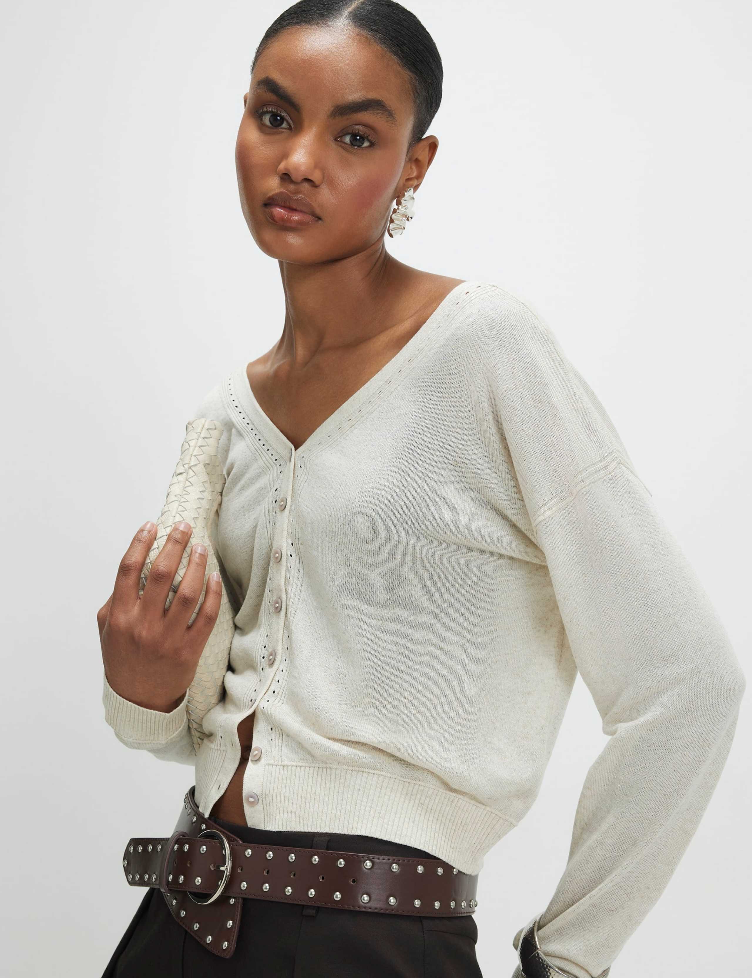 V-Neck Button Through Cardigan with Linen 4 of 4
