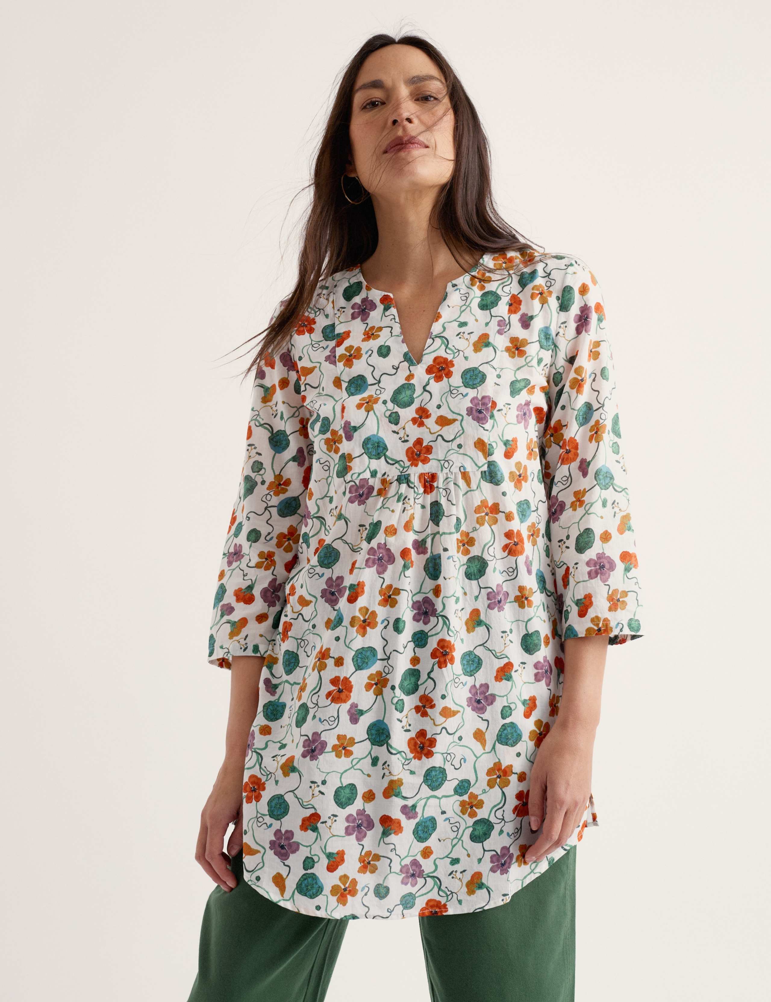 Pure Cotton Floral V-Neck Tunic 3 of 5
