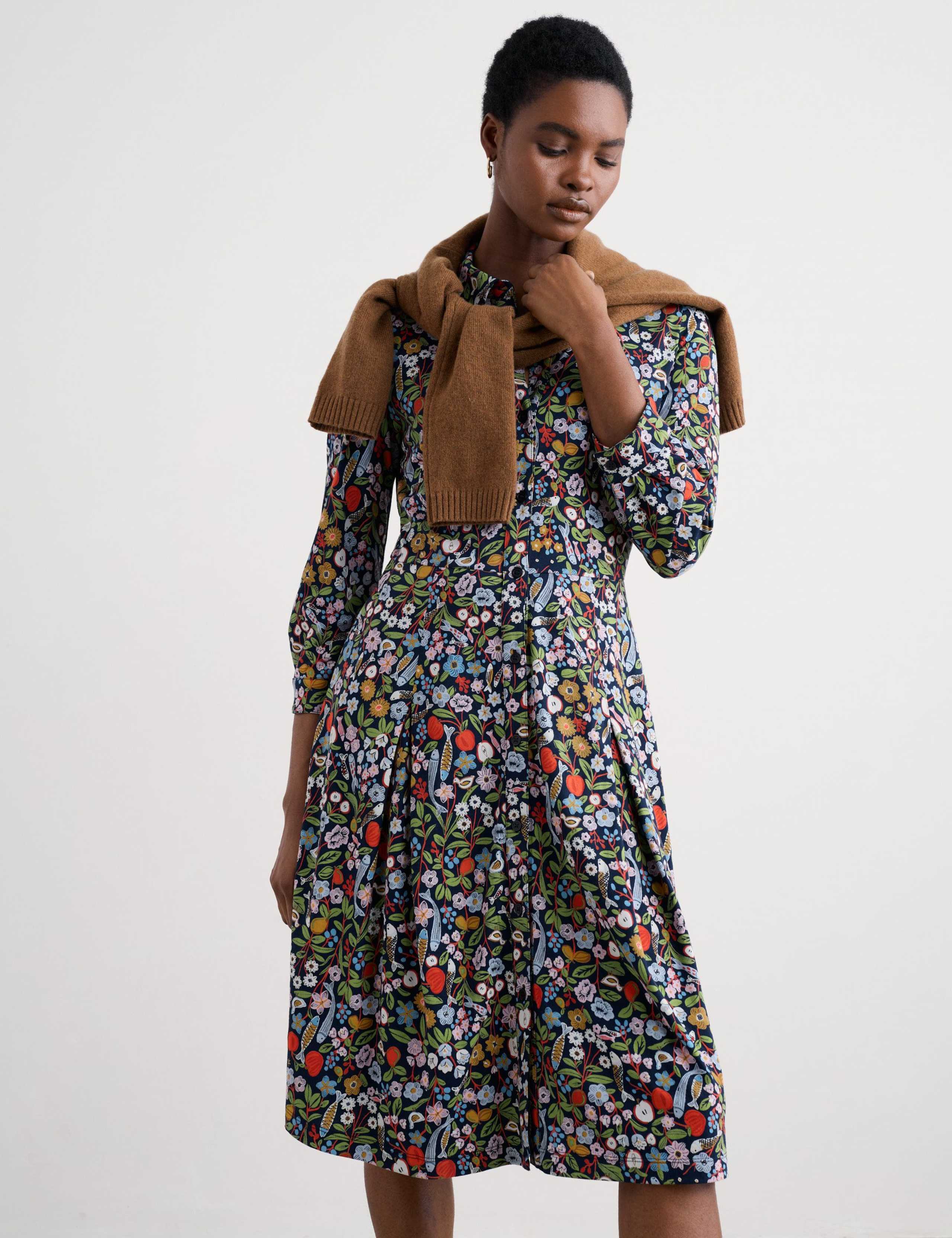 Cotton Rich Floral Knee Length Shirt Dress 3 of 5