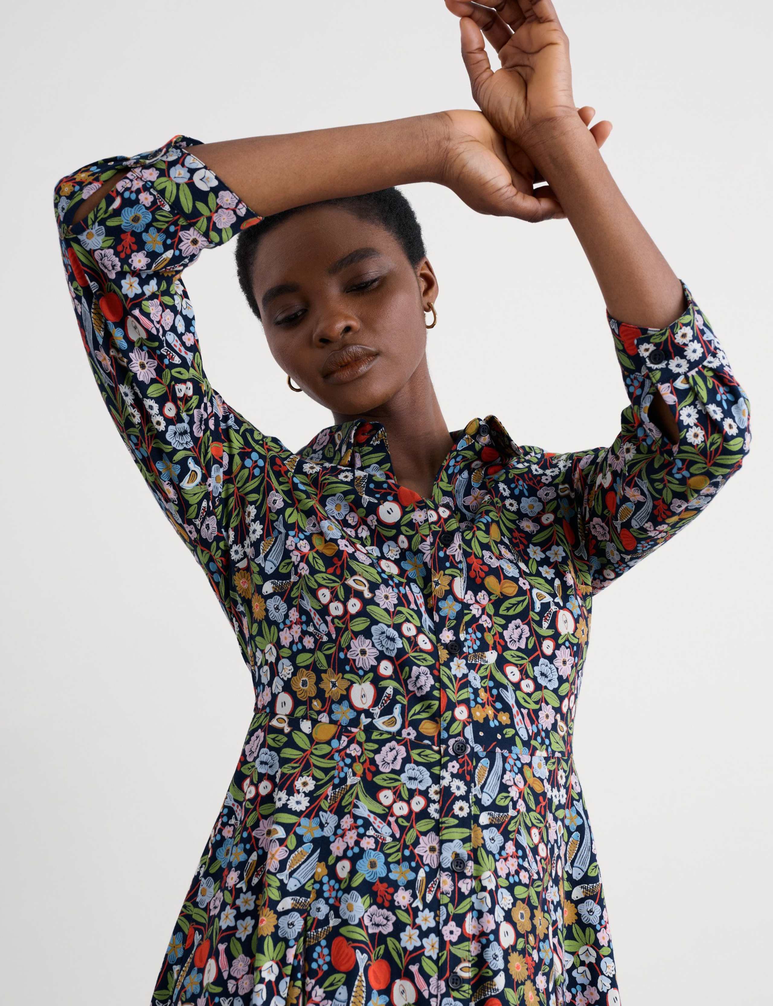 Cotton Rich Floral Knee Length Shirt Dress 4 of 5