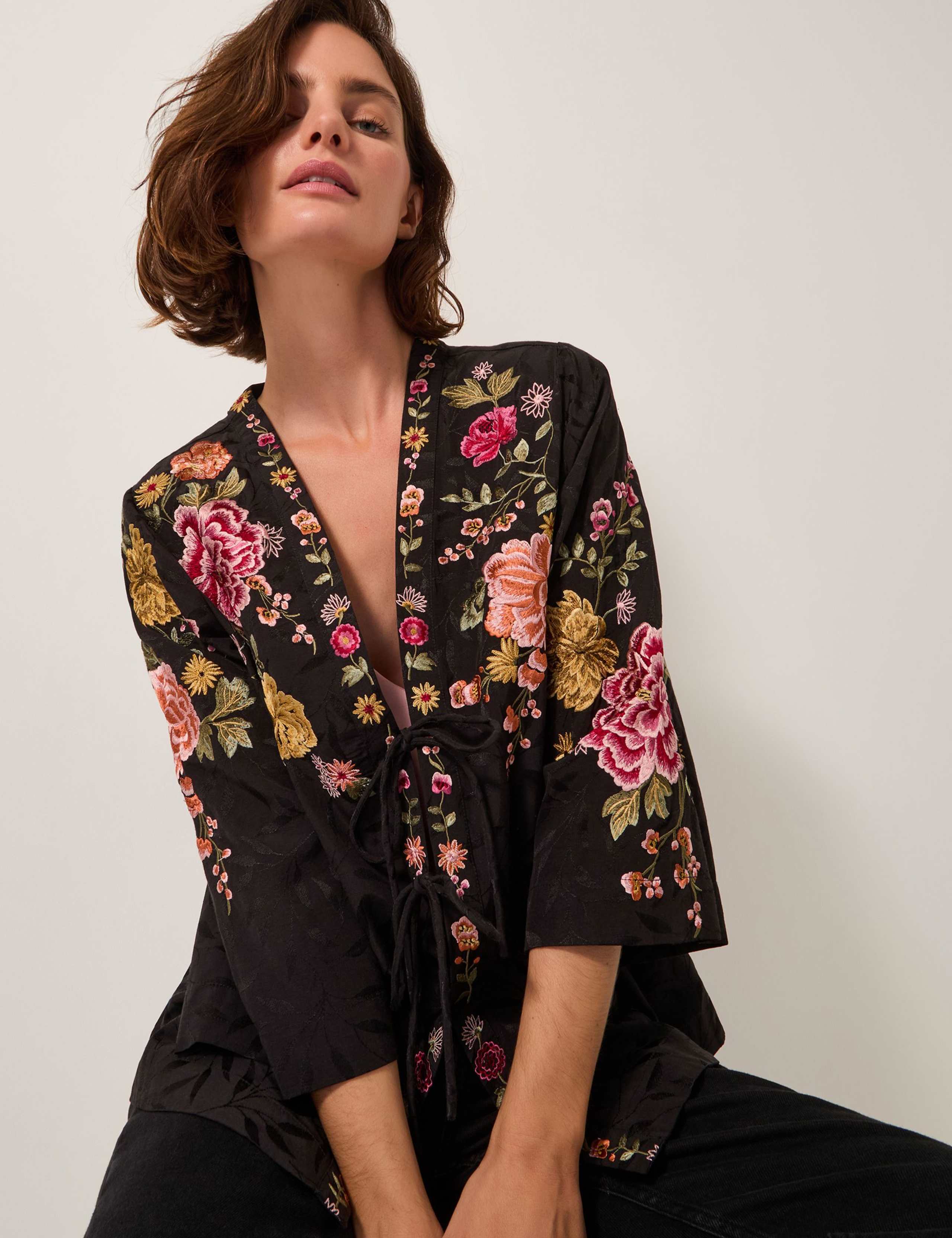 Cotton Blend Embroidered Kimono Jacket 3 of 5