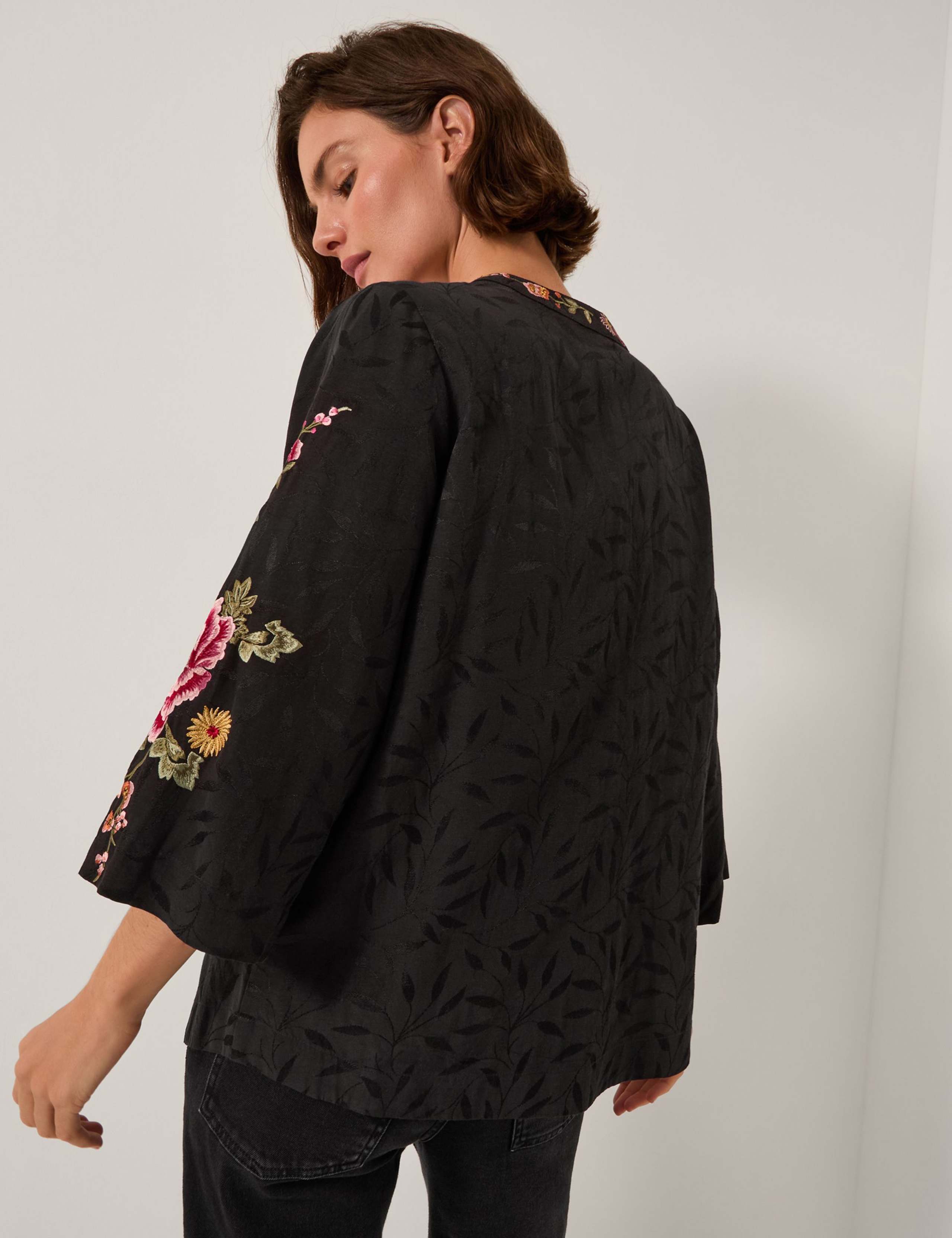 Cotton Blend Embroidered Kimono Jacket 4 of 5