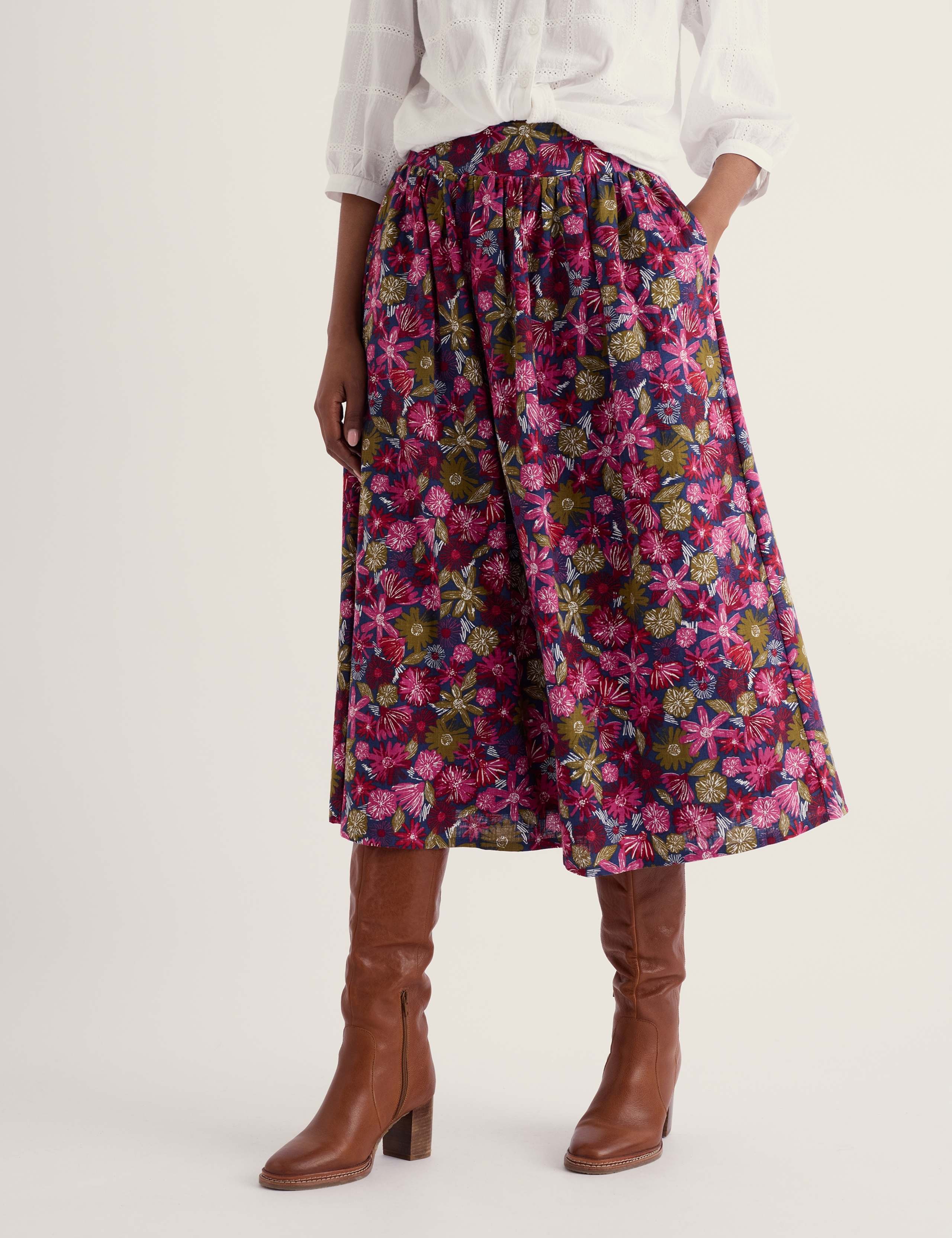 Pure Cotton Floral Midi A-Line Skirt 4 of 5