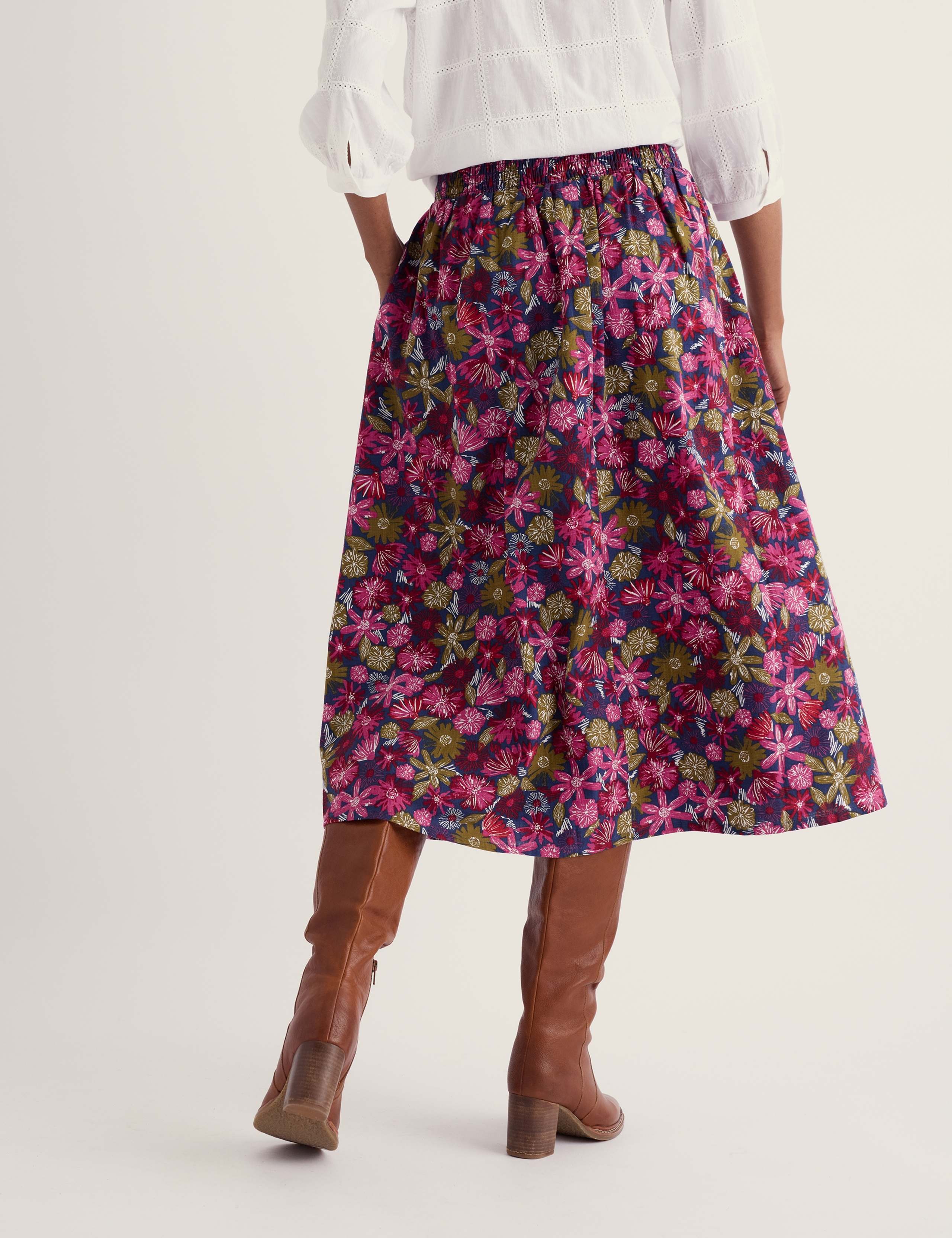 Pure Cotton Floral Midi A-Line Skirt 5 of 5