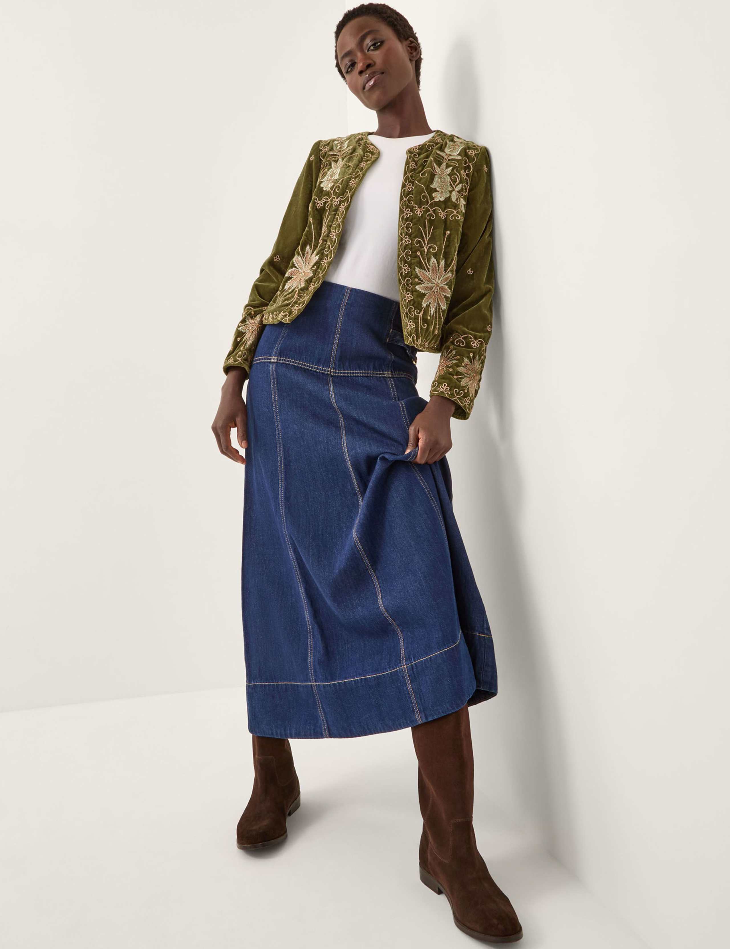 Velvet Collarless Embroidered Jacket 3 of 5