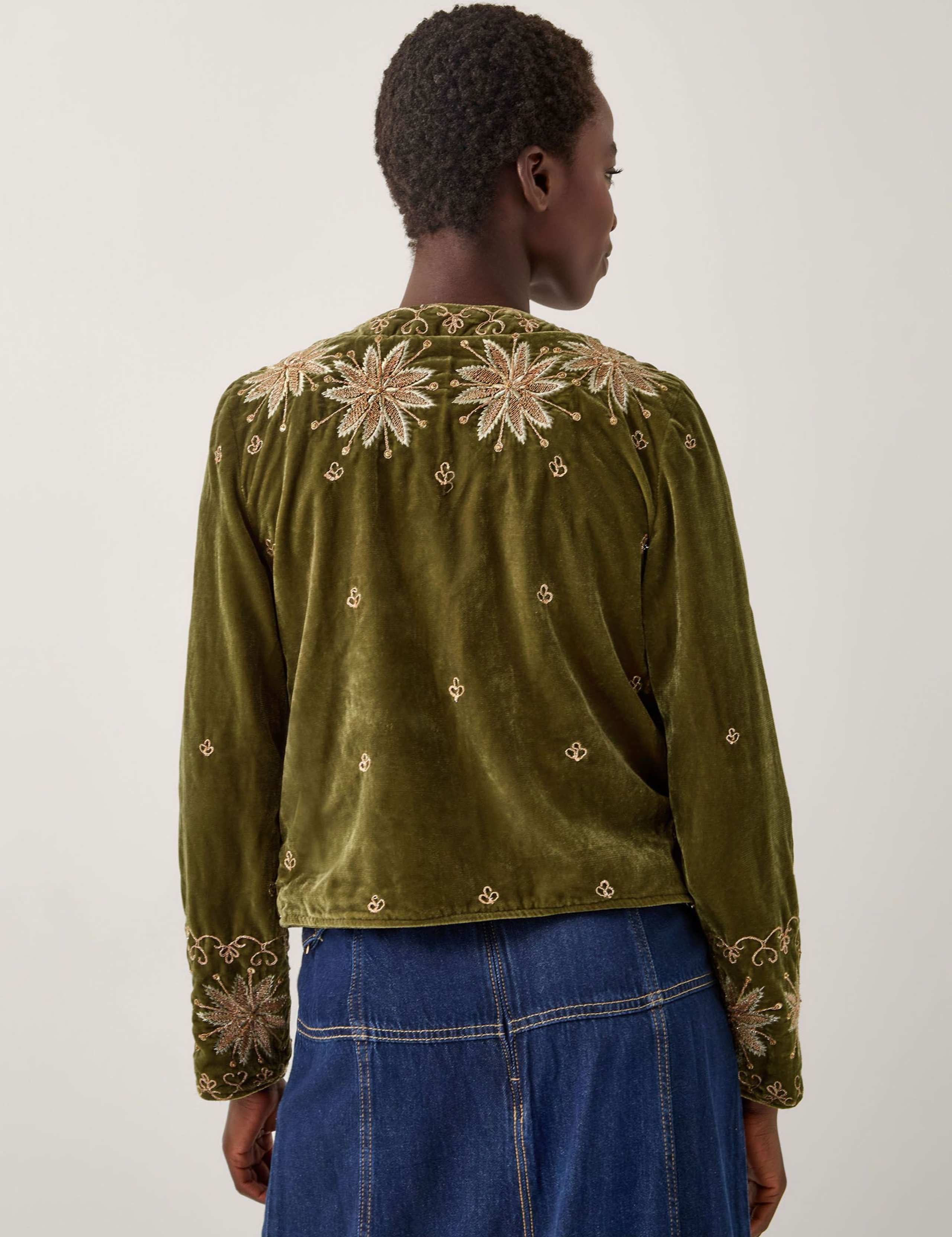 Velvet Collarless Embroidered Jacket 4 of 5