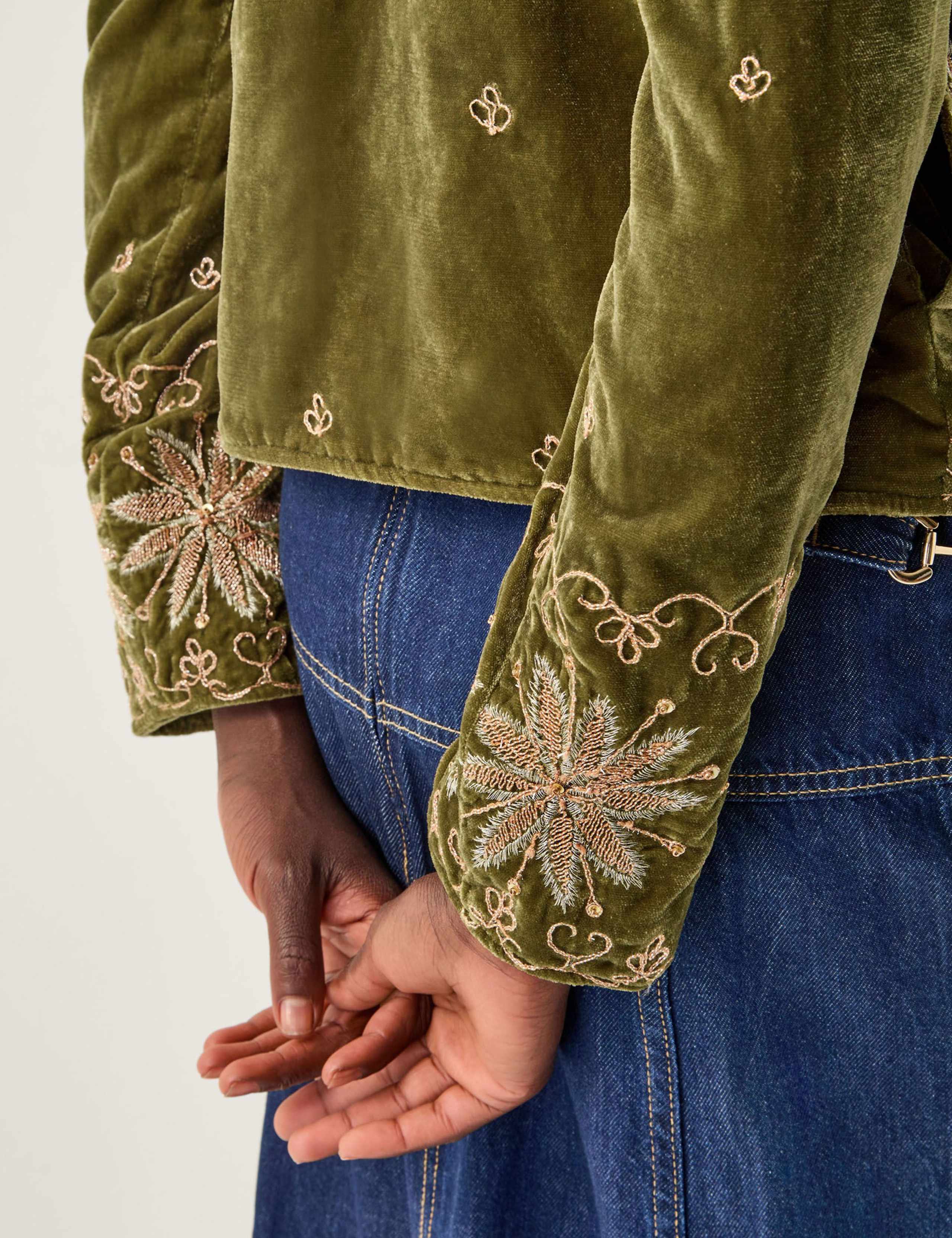 Velvet Collarless Embroidered Jacket 5 of 5