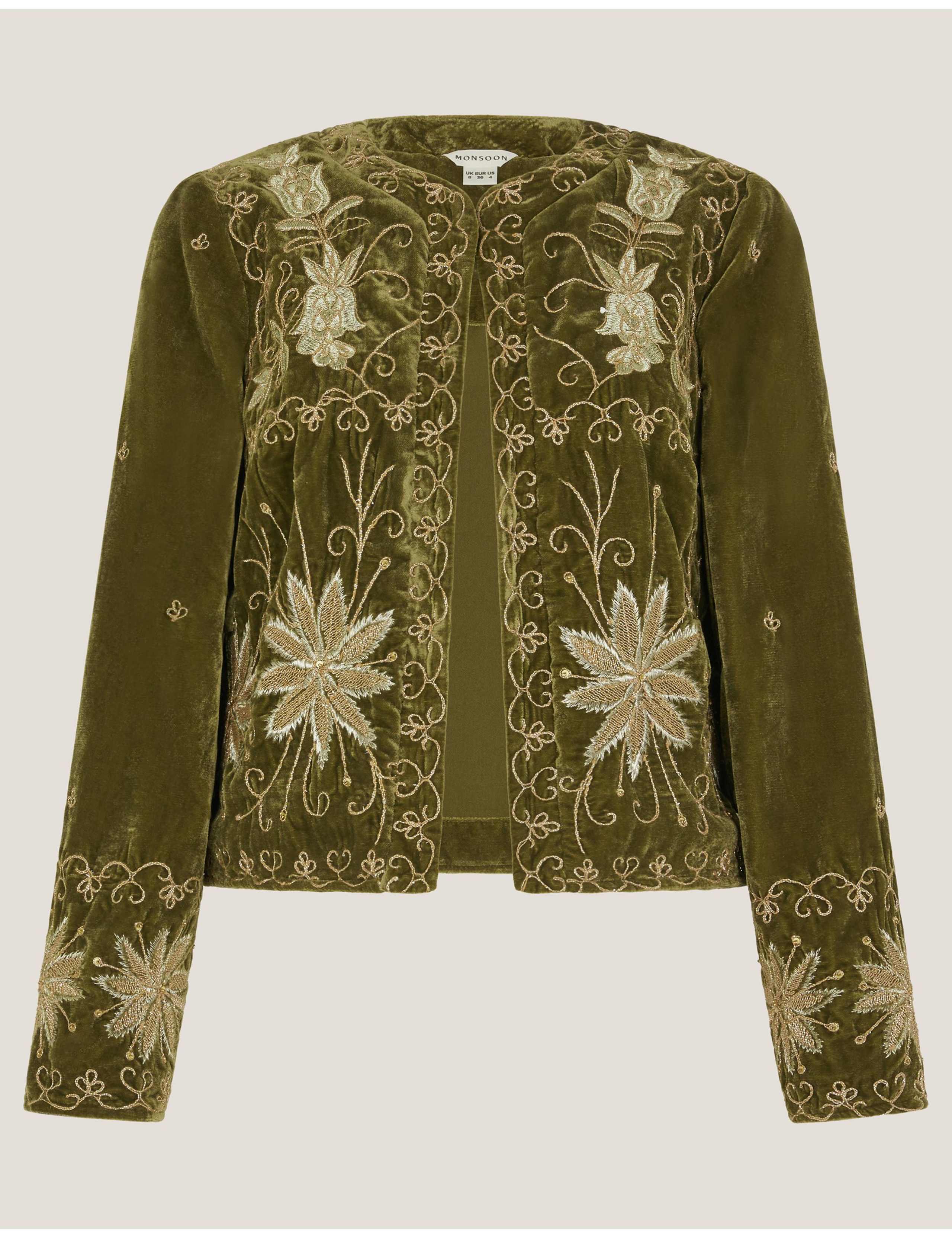 Velvet Collarless Embroidered Jacket 2 of 5