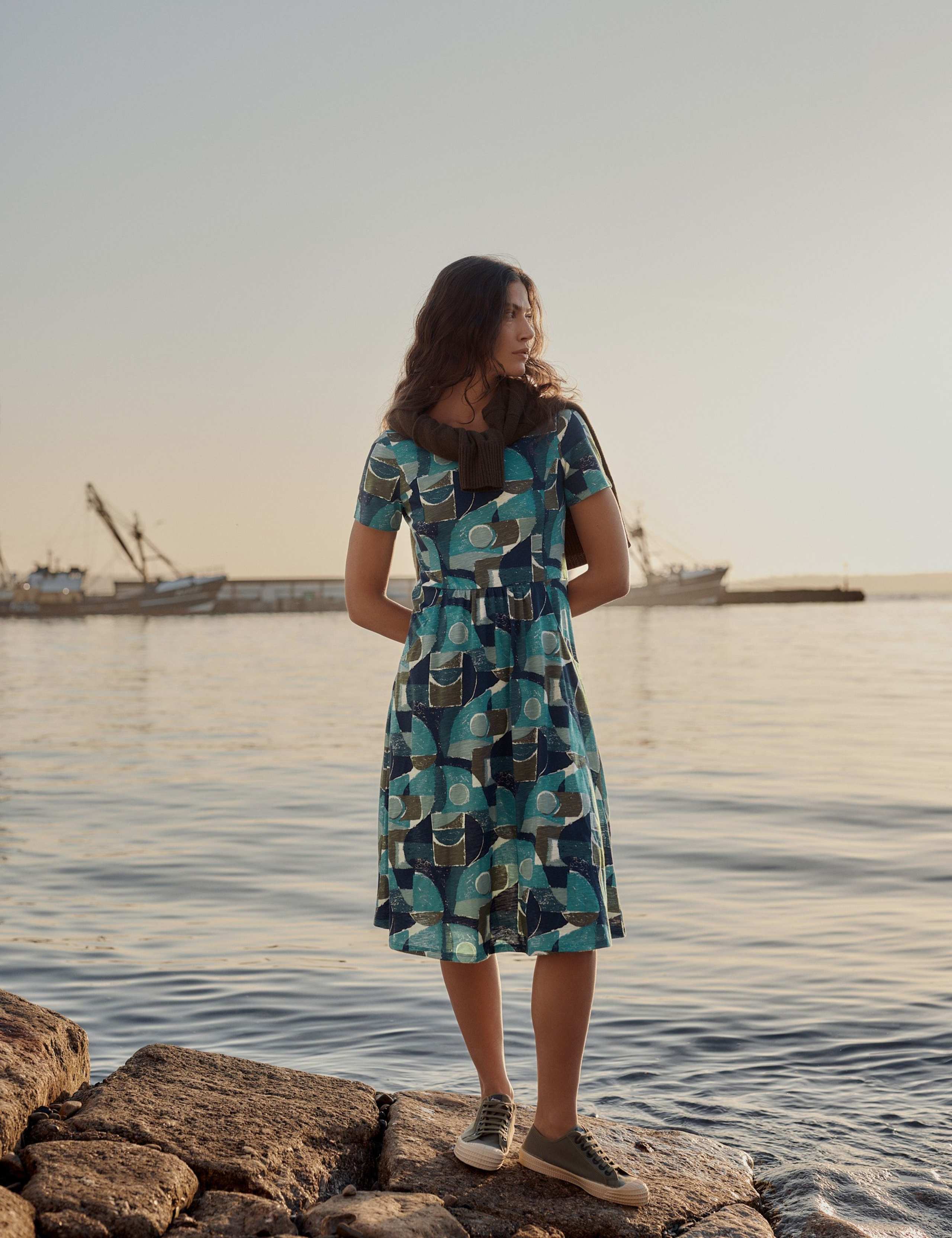 Cotton Geometric Print Midi Dress 3 of 6