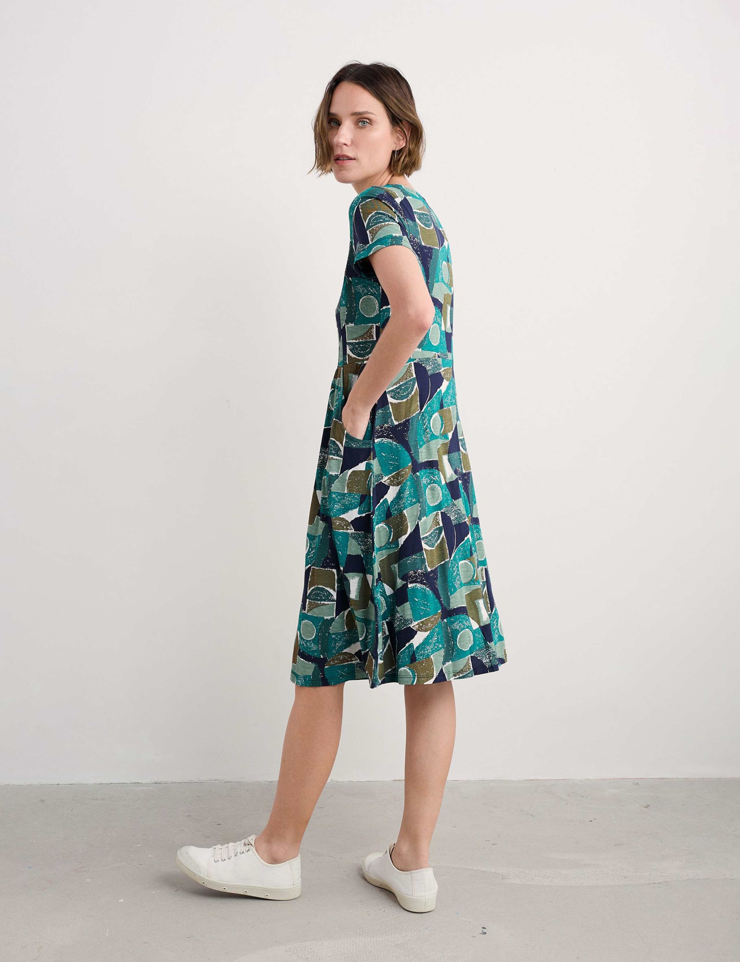 Pure Cotton Printed Scoop Neck Skater Dress 5 of 6