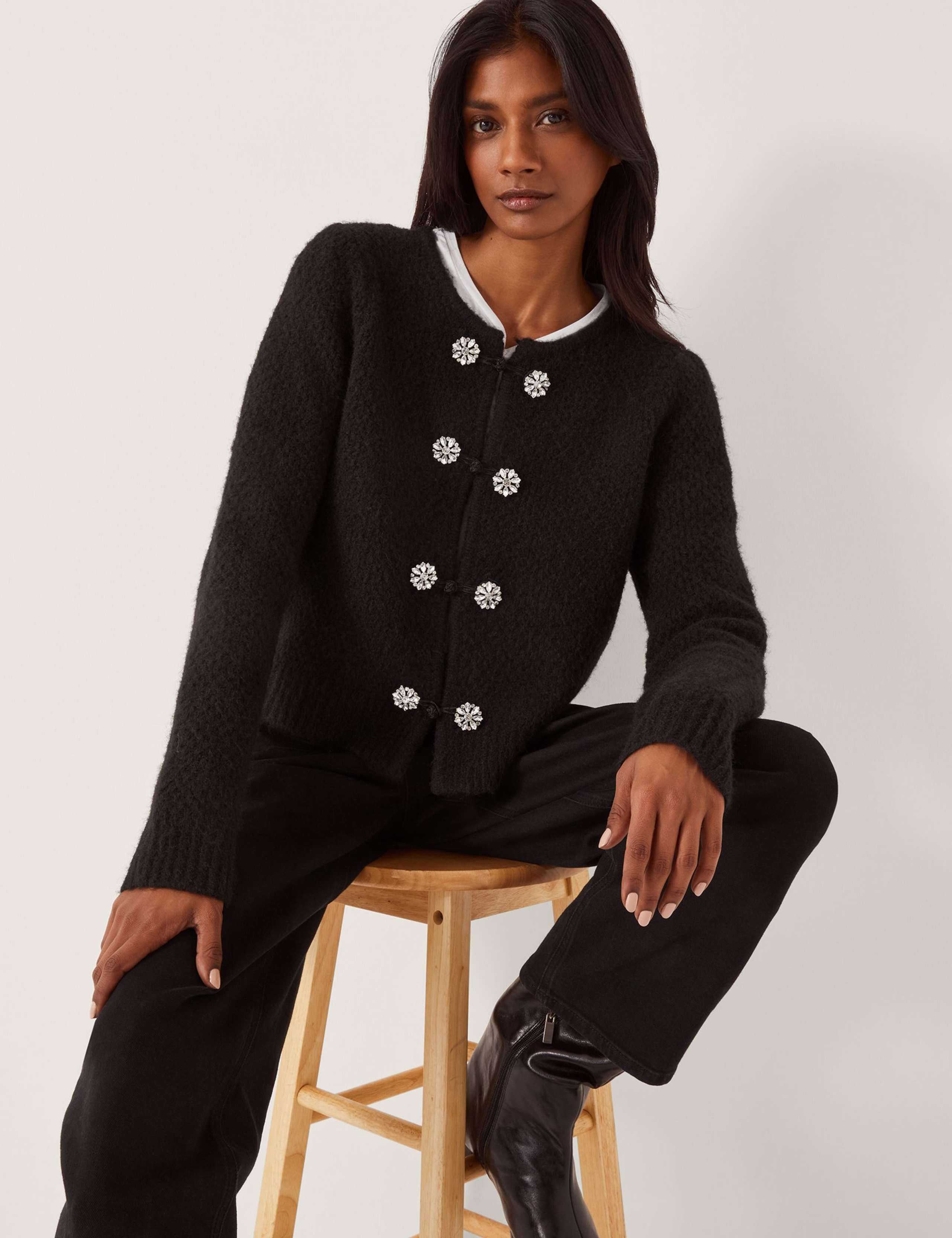 Textured Button Detail Cardigan 1 of 5