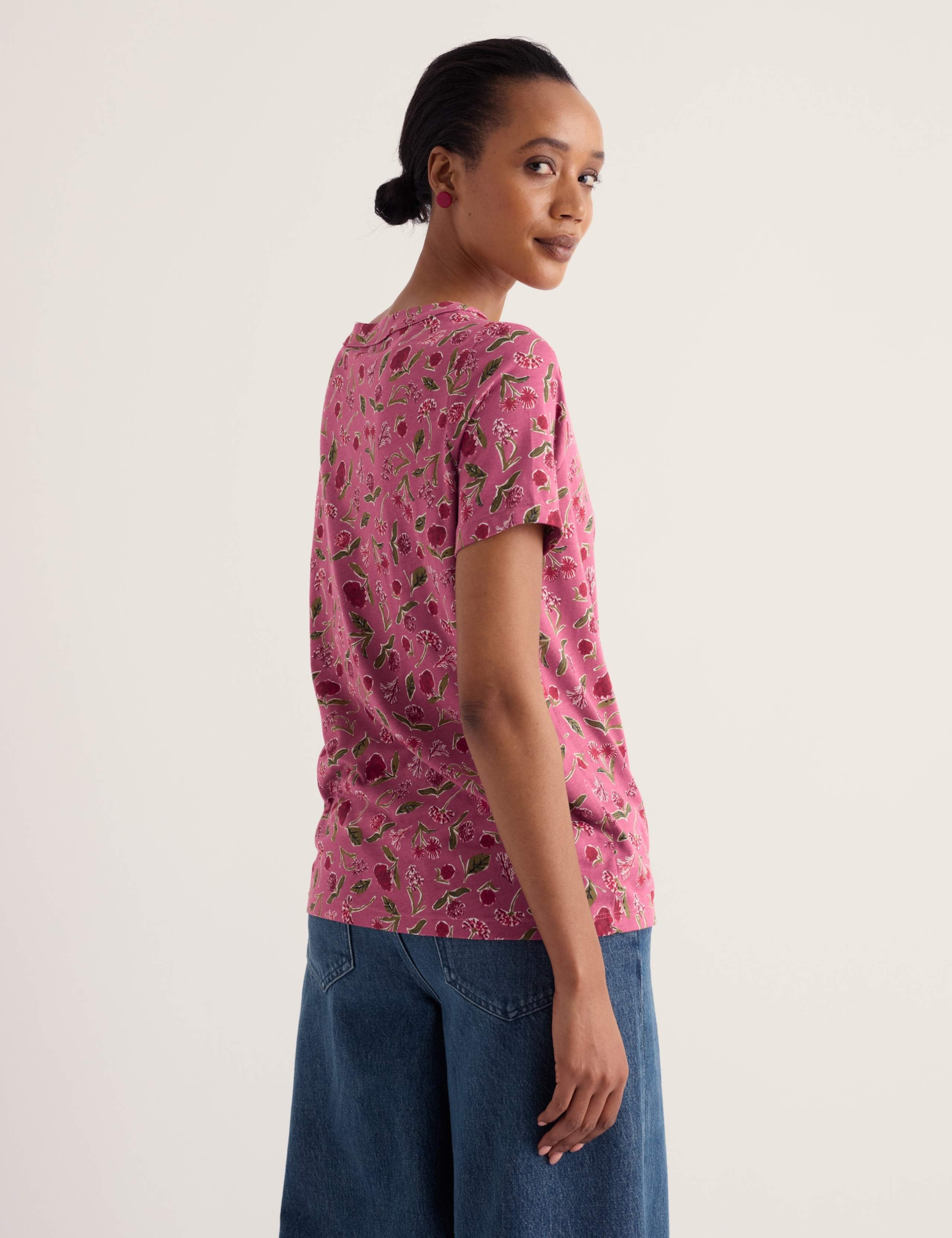 Cotton Modal Blend Floral V-Neck Pleated Top 5 of 5
