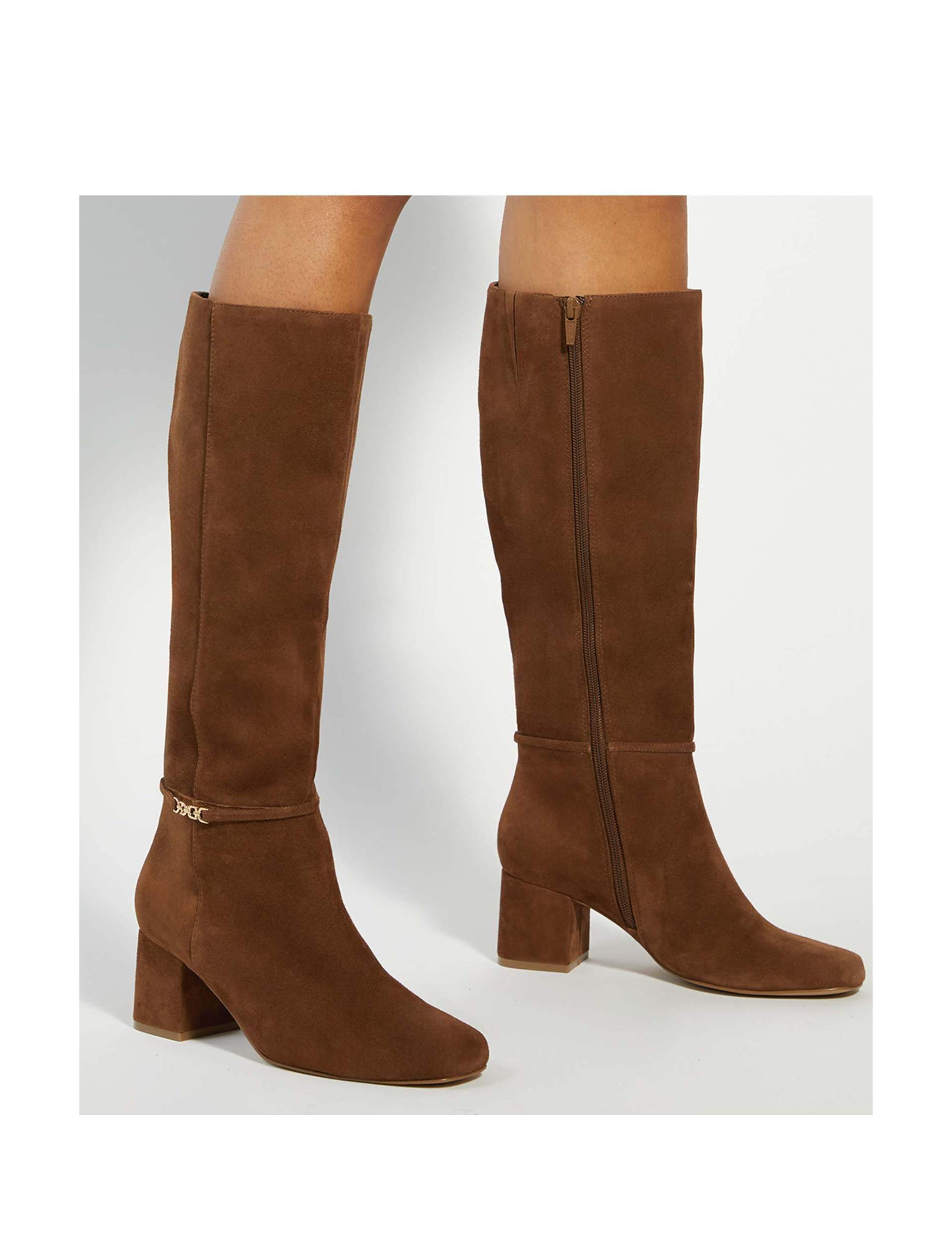 Wide Fit Suede Block Heel Knee High Boots 4 of 6
