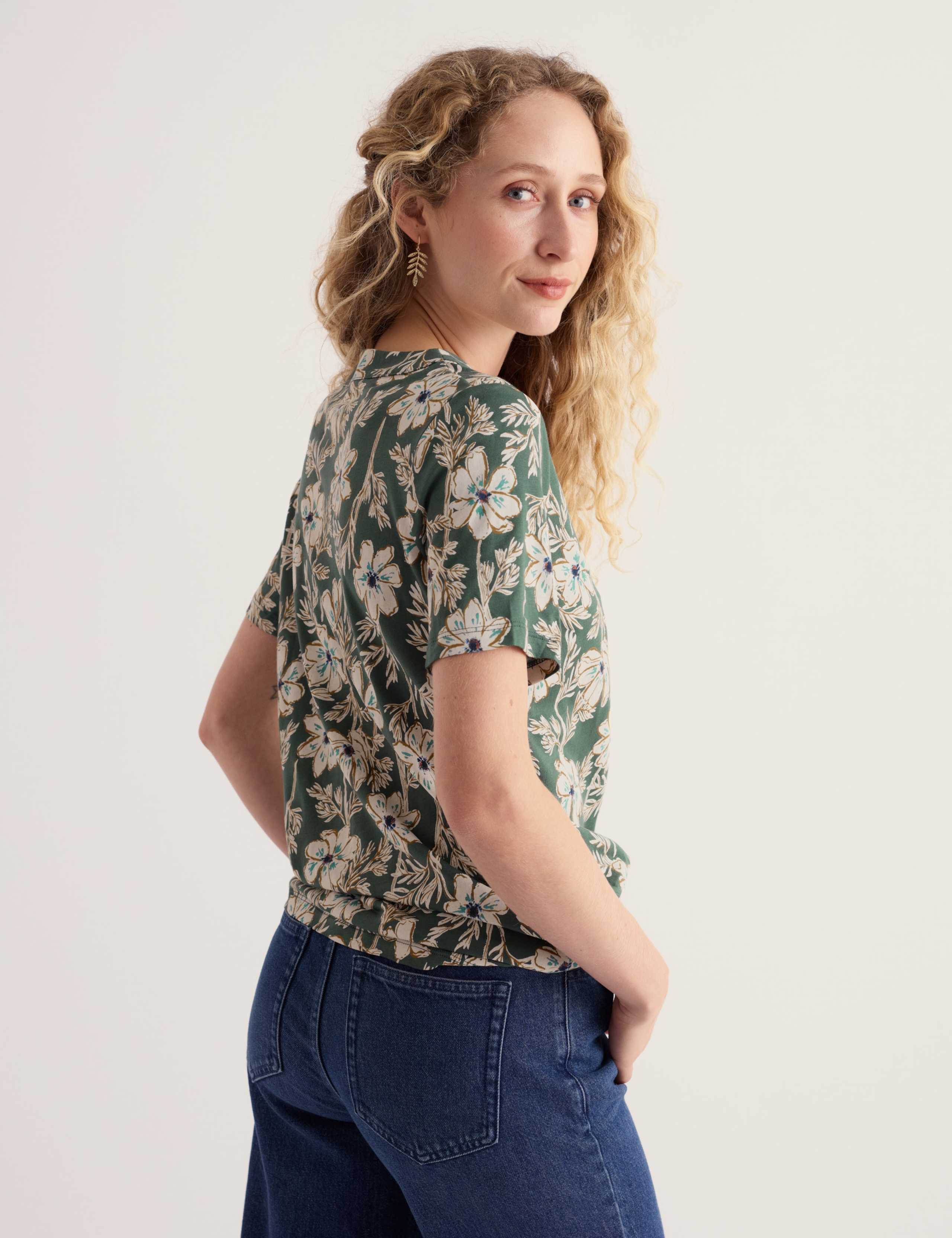 Cotton Modal Blend Floral V-Neck Flared Top 4 of 5