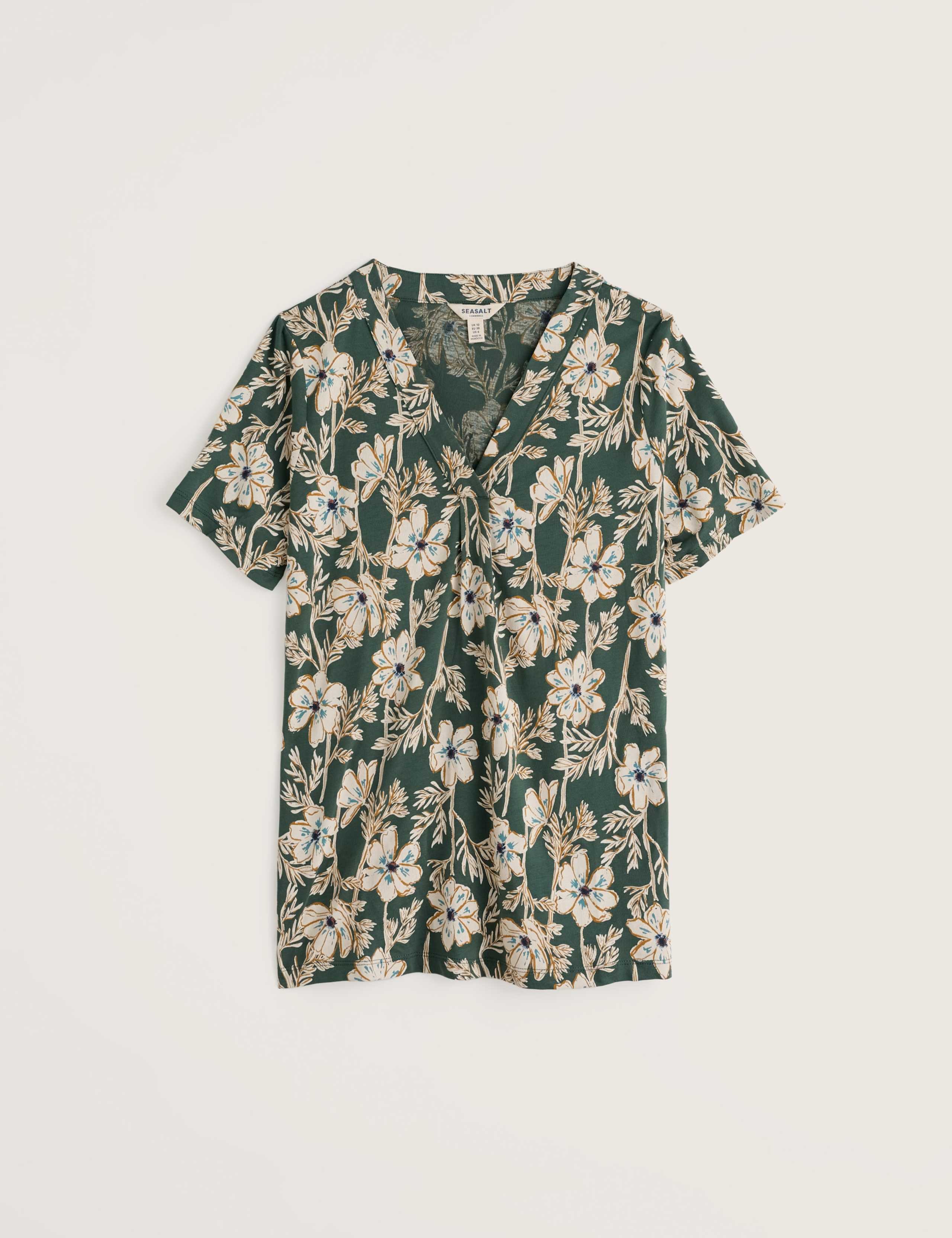 Cotton Modal Blend Floral V-Neck Flared Top 2 of 5