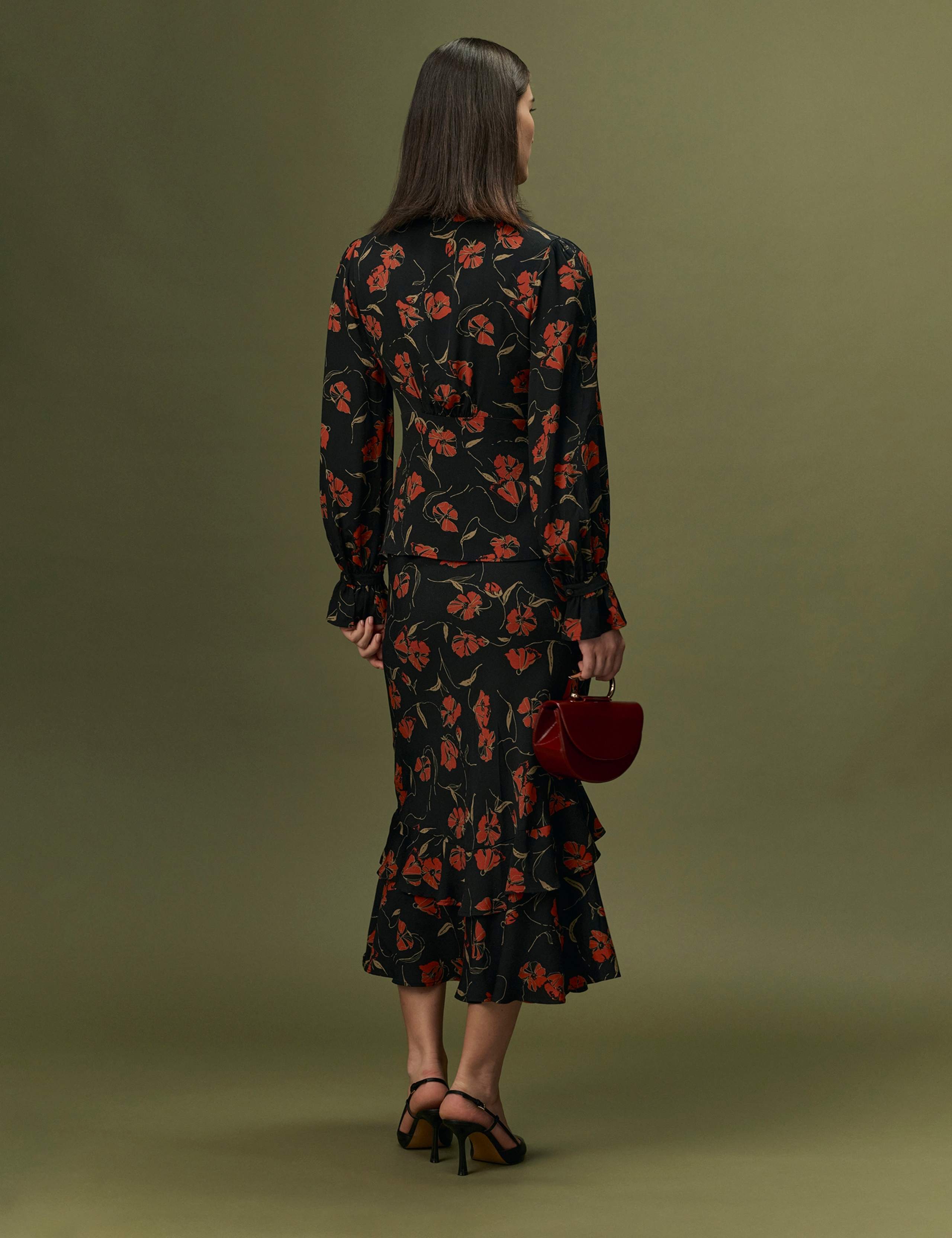 Crepe Floral Tie Neck Button Through Blouse 9 of 12