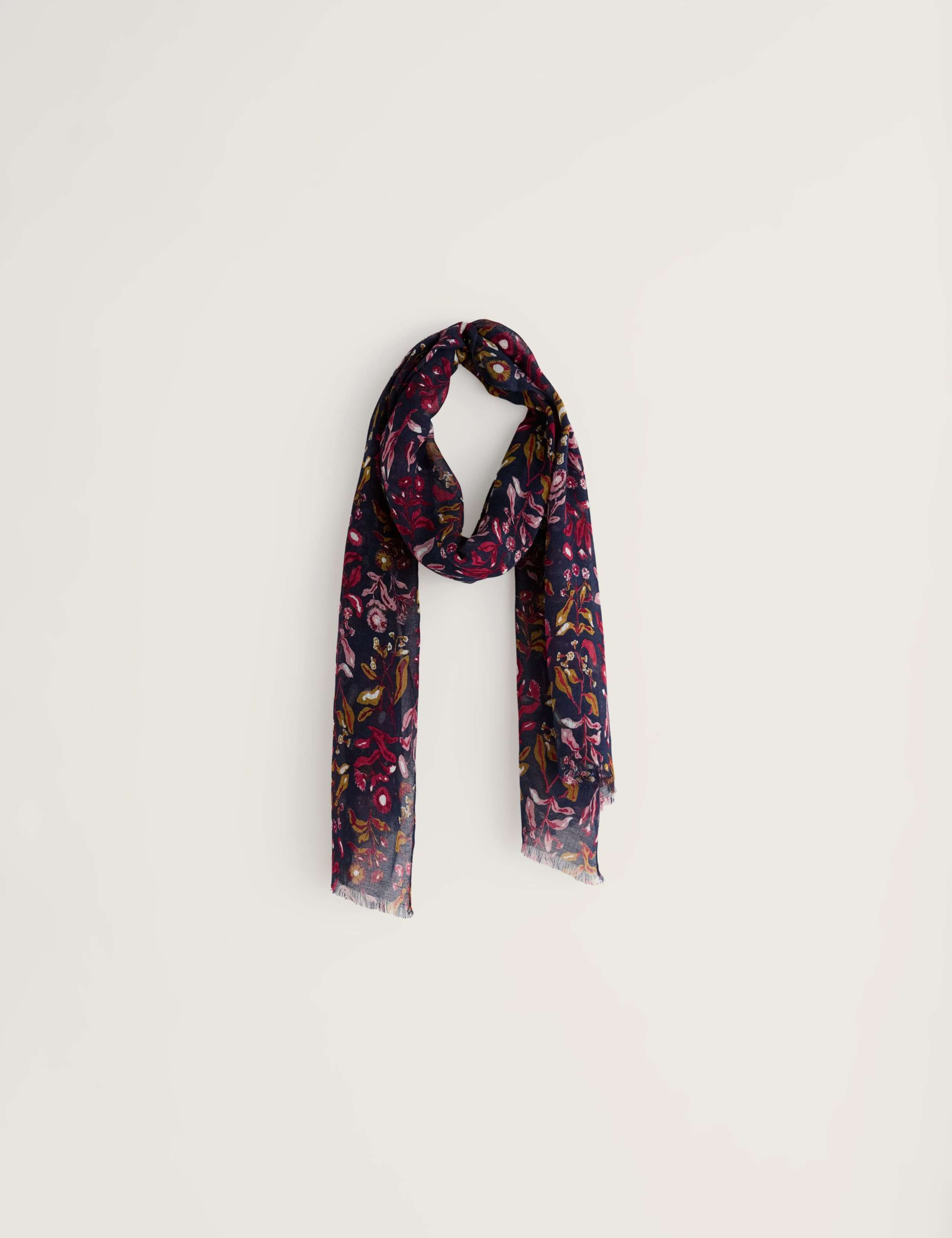 Modal Rich Floral Fringed Scarf with Linen 1 of 5