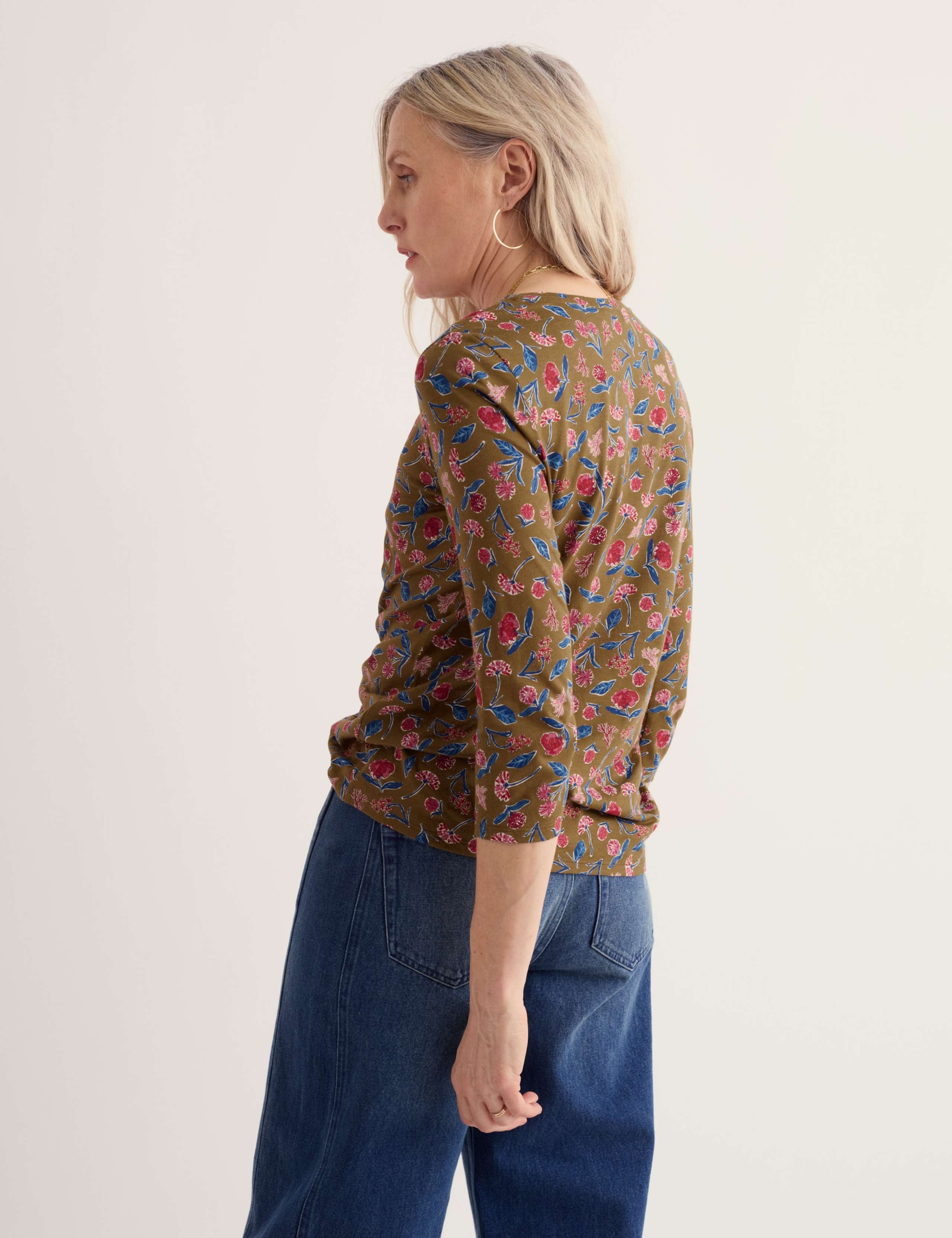 Cotton Blend Floral Notch Neck Top 3 of 5