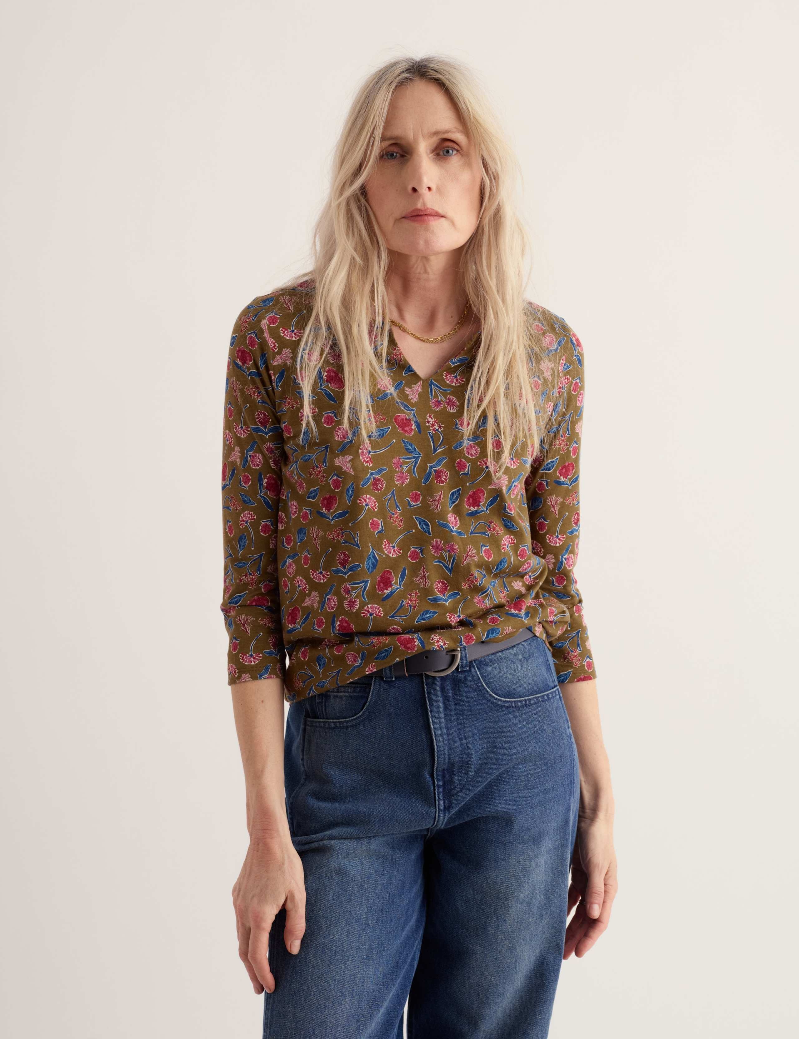 Cotton Blend Floral Notch Neck Top 4 of 5
