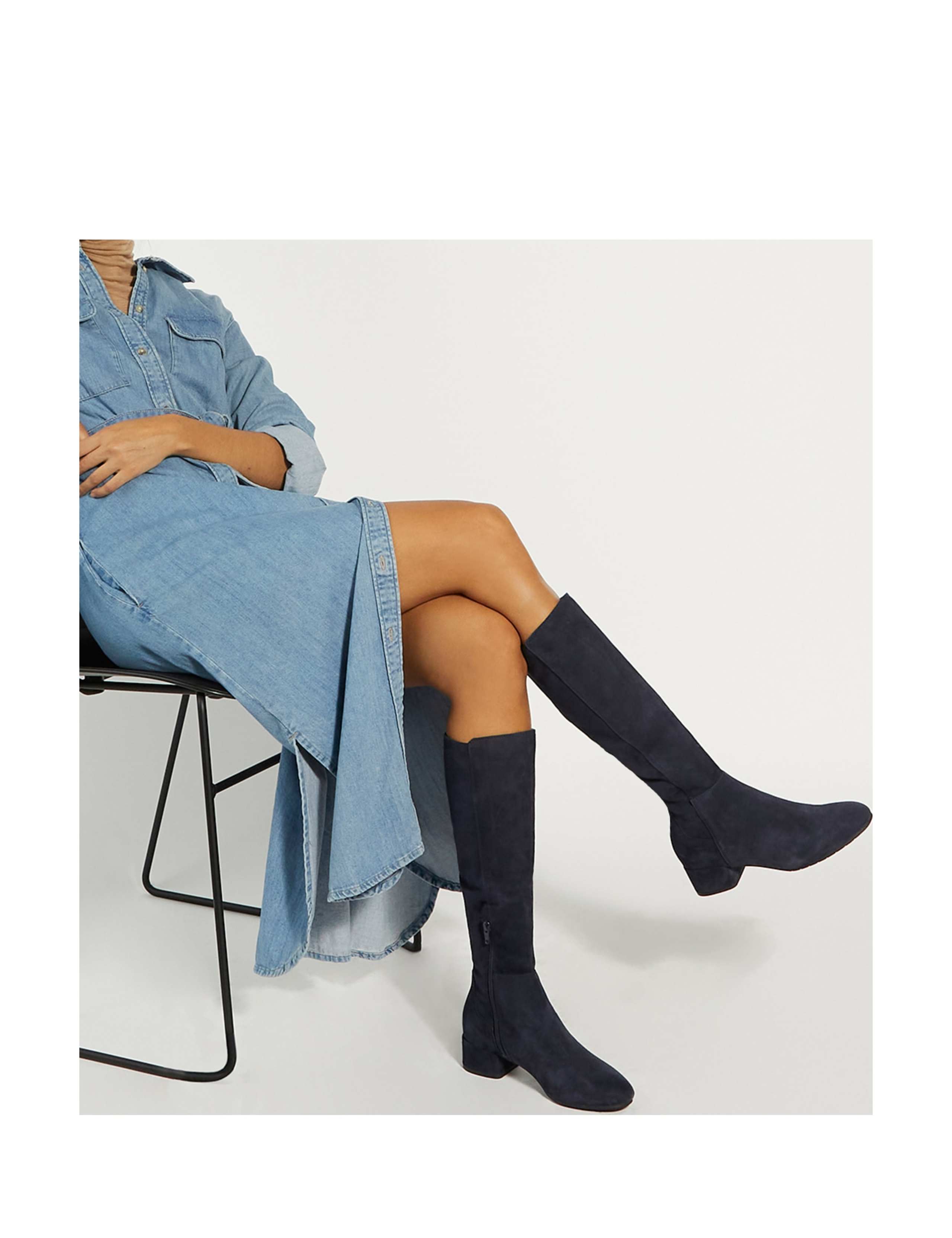 Wide Fit Leather Block Heel Knee High Boots 2 of 6