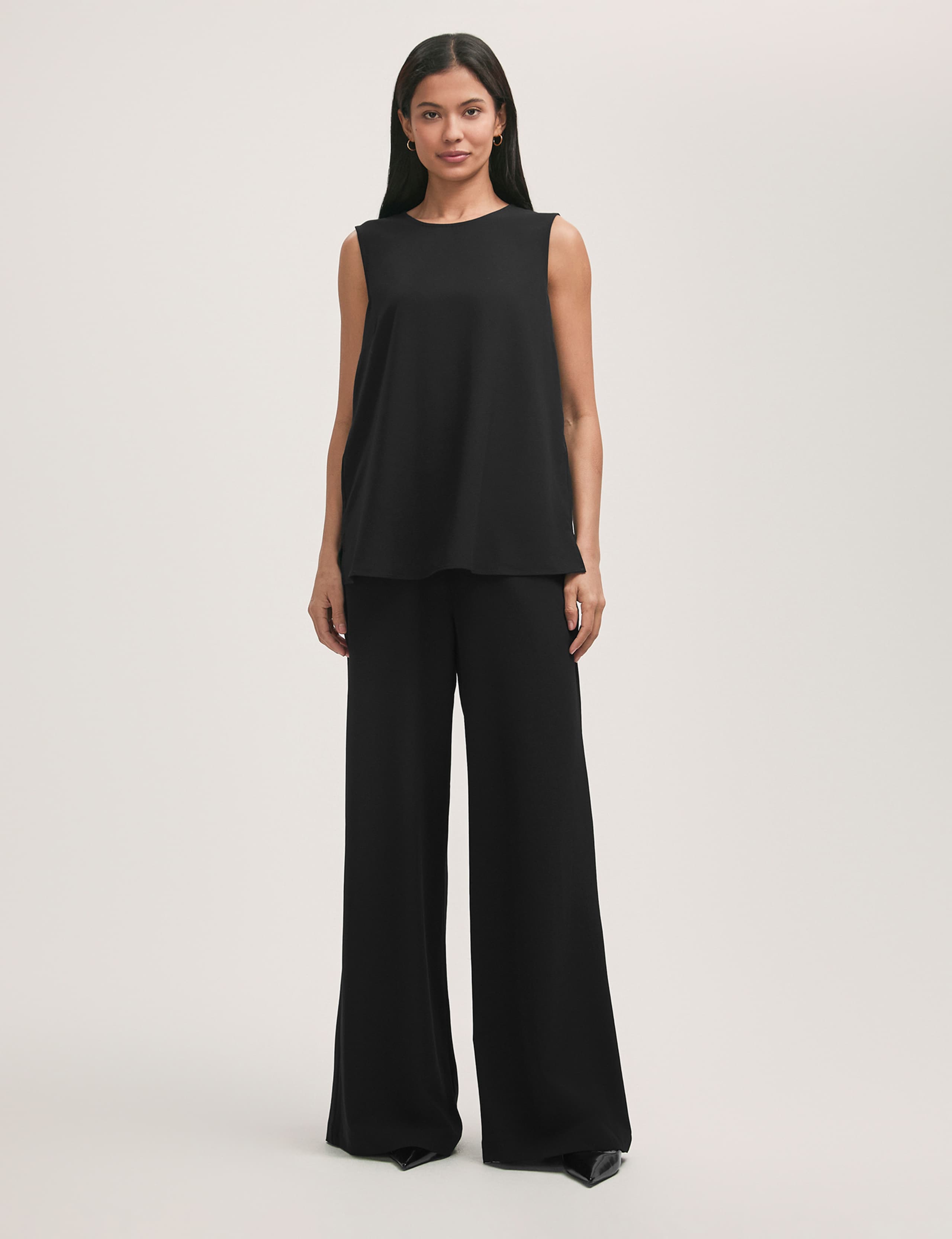 Crepe Round Neck Shell Top 1 of 4