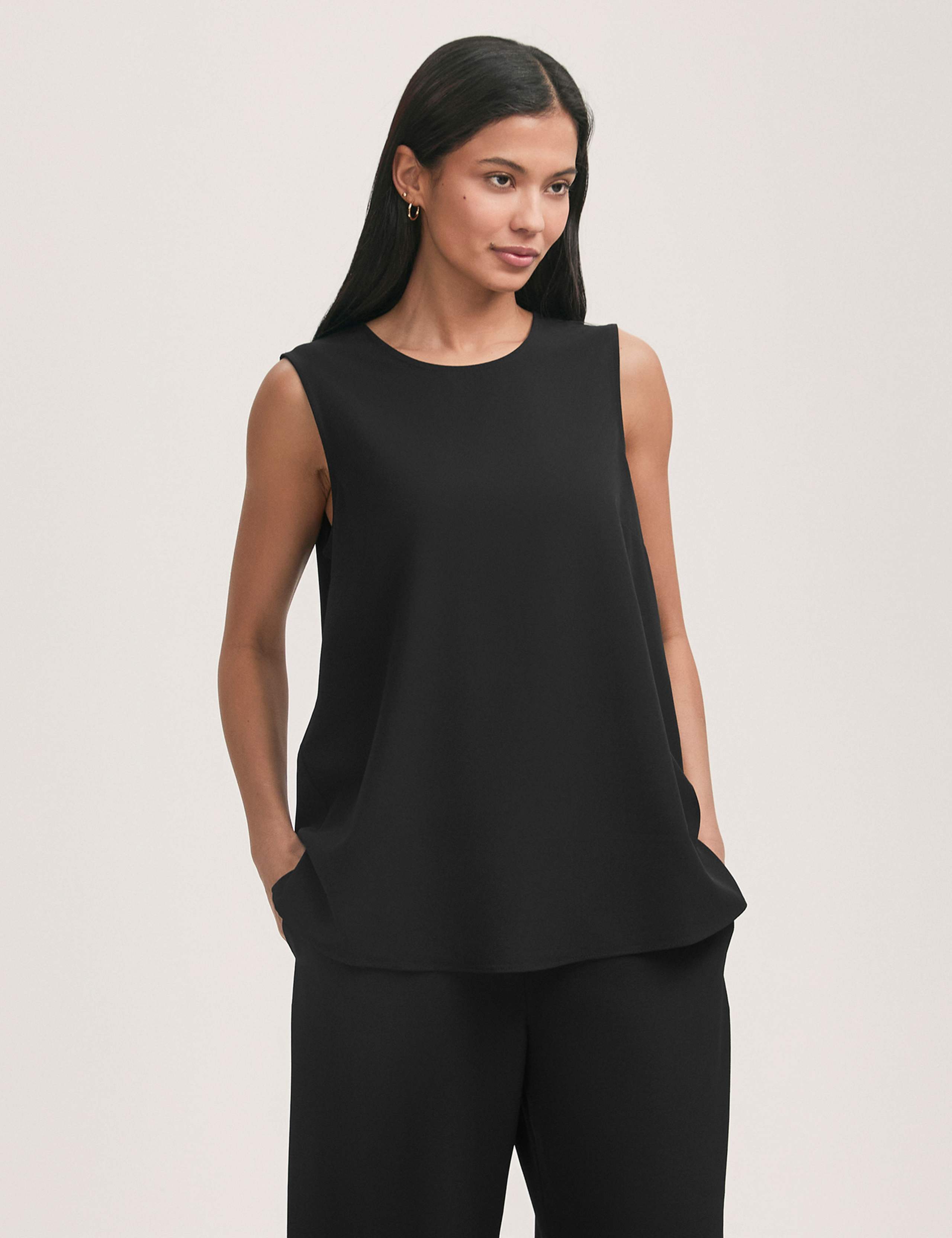 Crepe Round Neck Shell Top 3 of 4